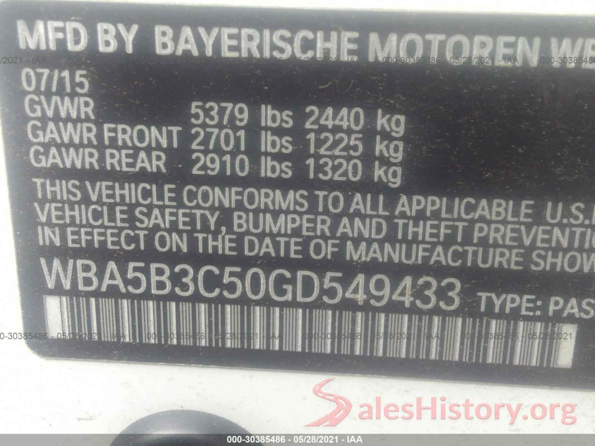 WBA5B3C50GD549433 2016 BMW 5 SERIES