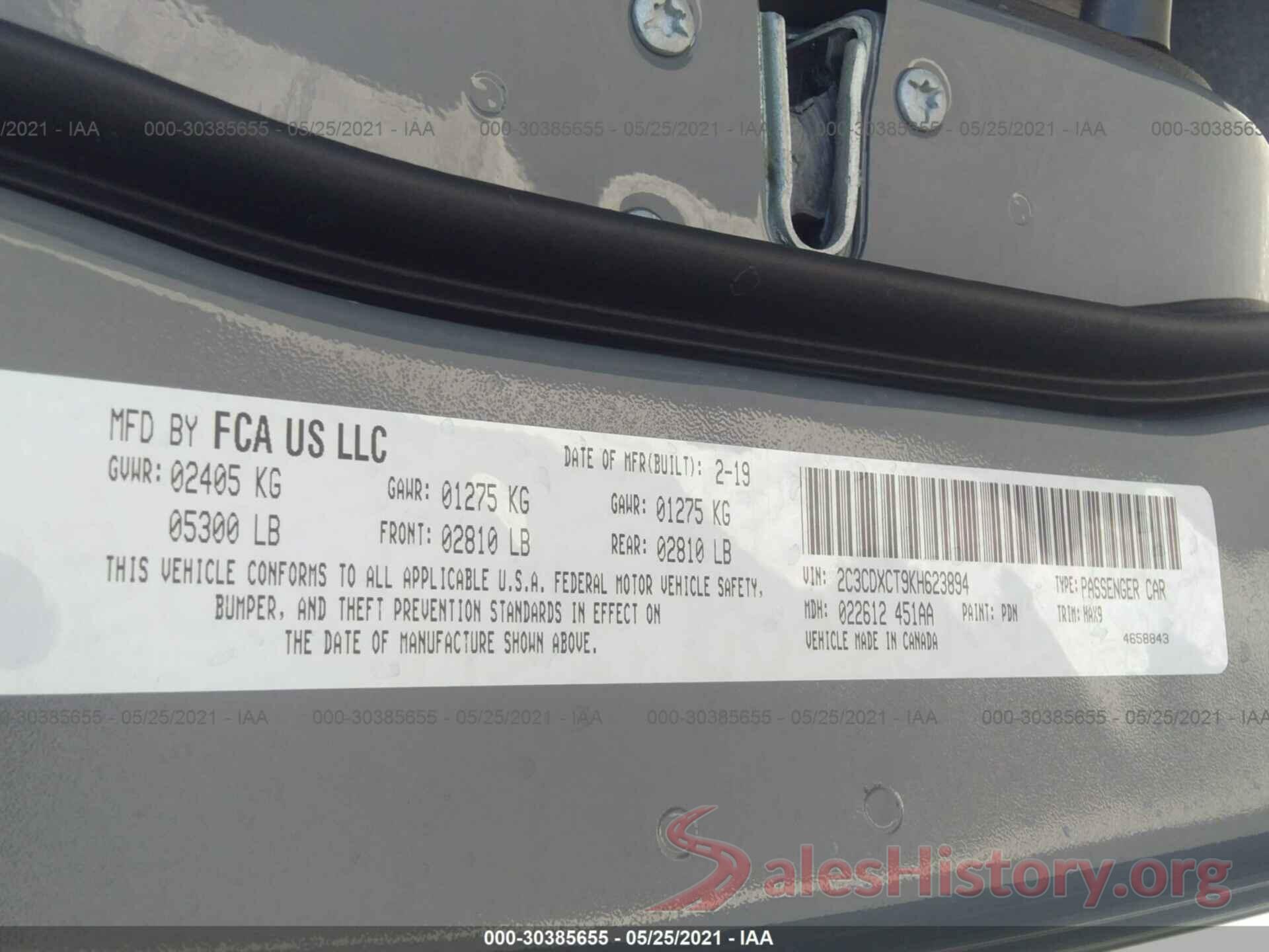 2C3CDXCT9KH623894 2019 DODGE CHARGER