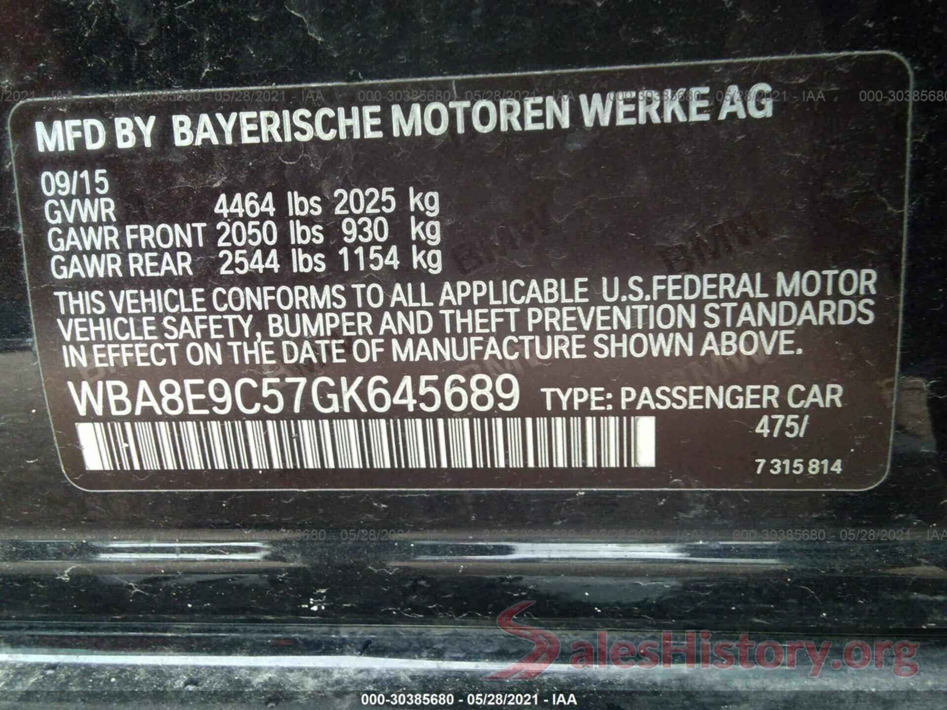 WBA8E9C57GK645689 2016 BMW 3 SERIES