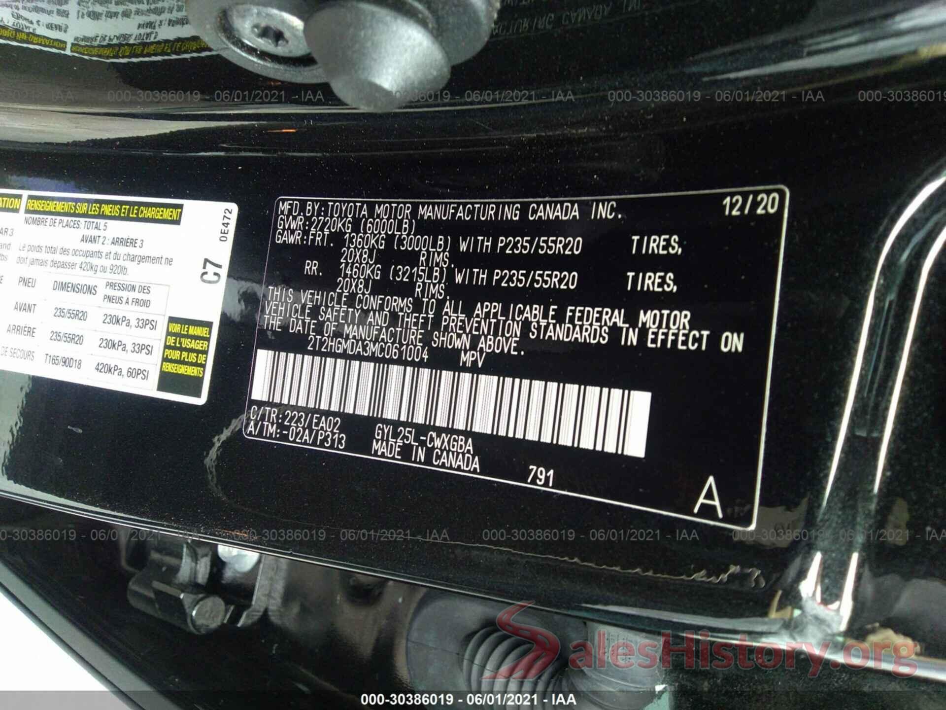 2T2HGMDA3MC061004 2021 LEXUS RX