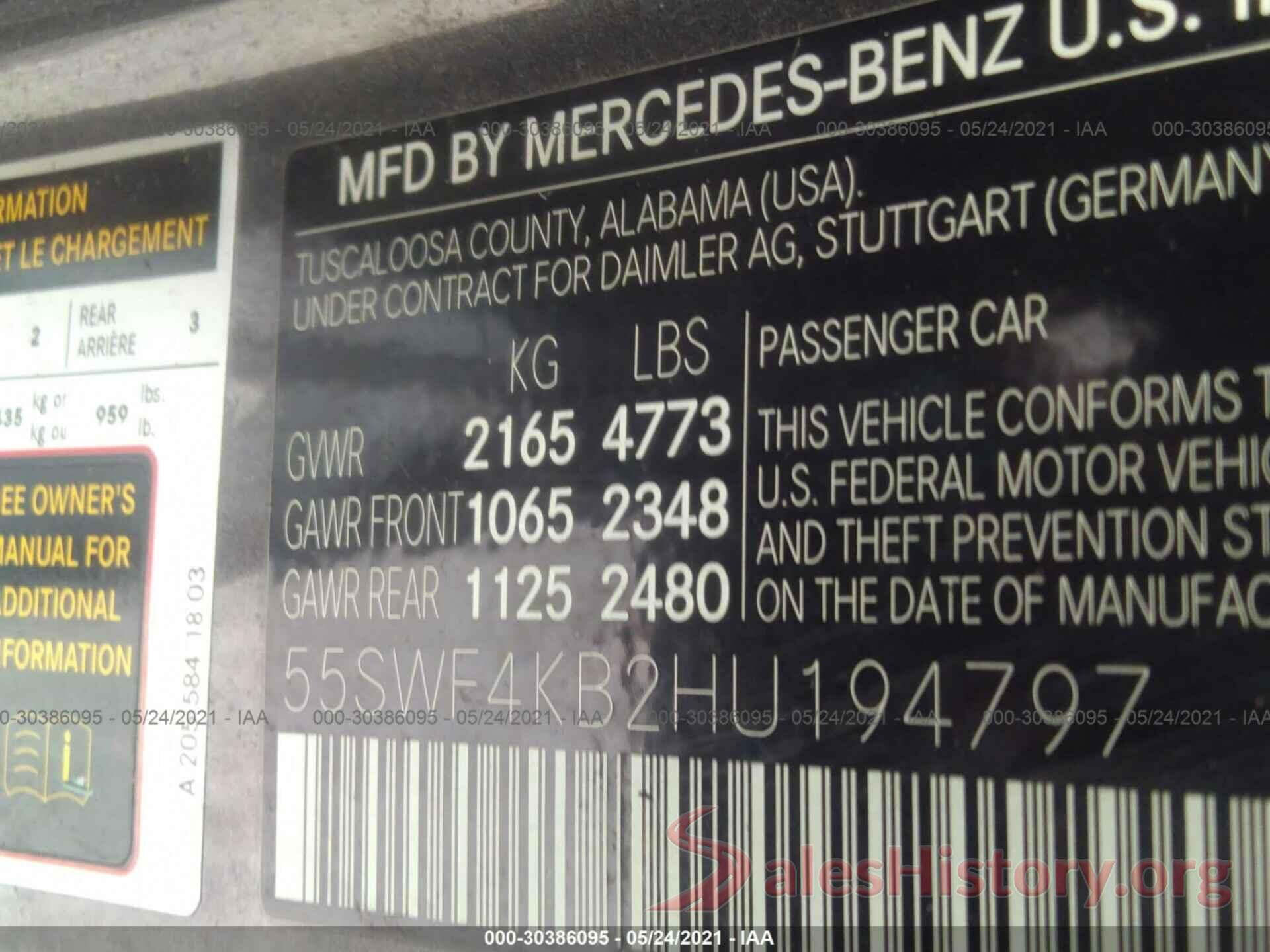 55SWF4KB2HU194797 2017 MERCEDES-BENZ C-CLASS