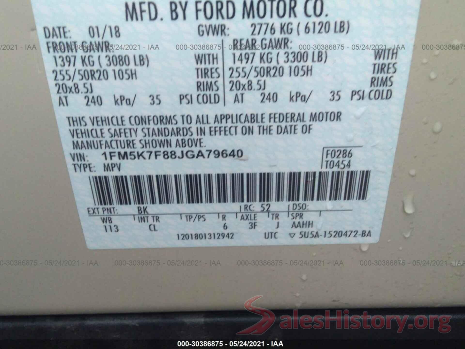 1FM5K7F88JGA79640 2018 FORD EXPLORER