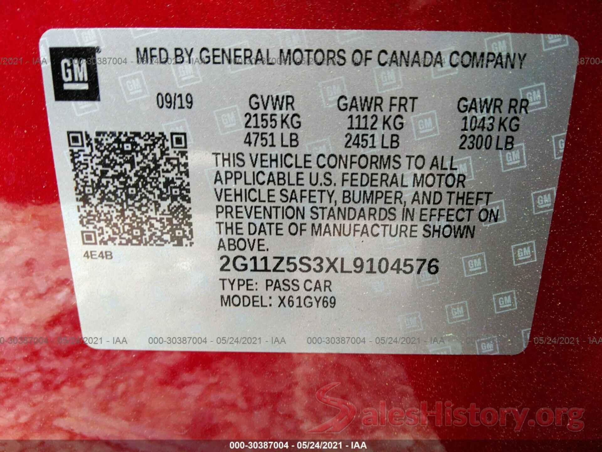 2G11Z5S3XL9104576 2020 CHEVROLET IMPALA