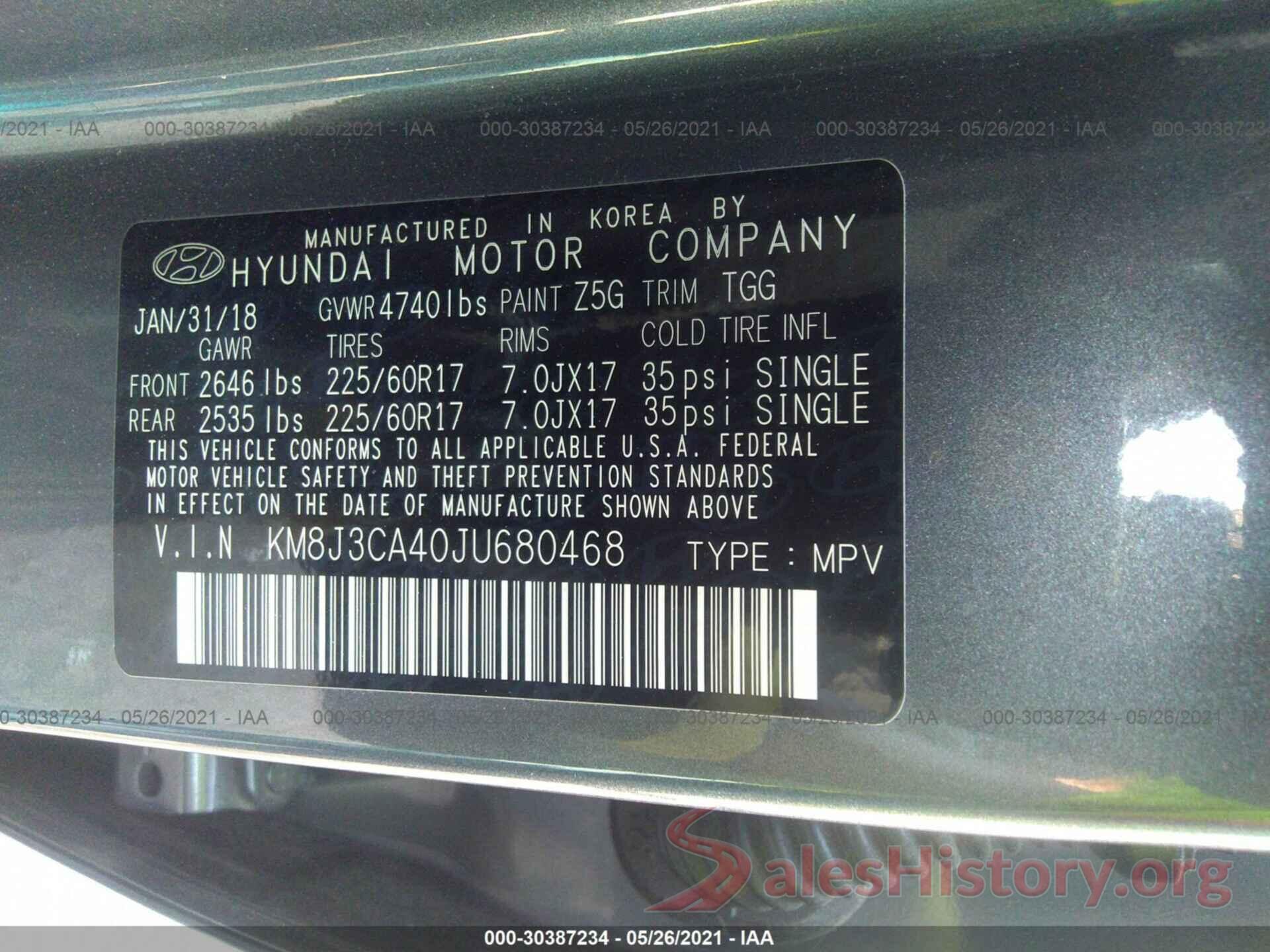 KM8J3CA40JU680468 2018 HYUNDAI TUCSON