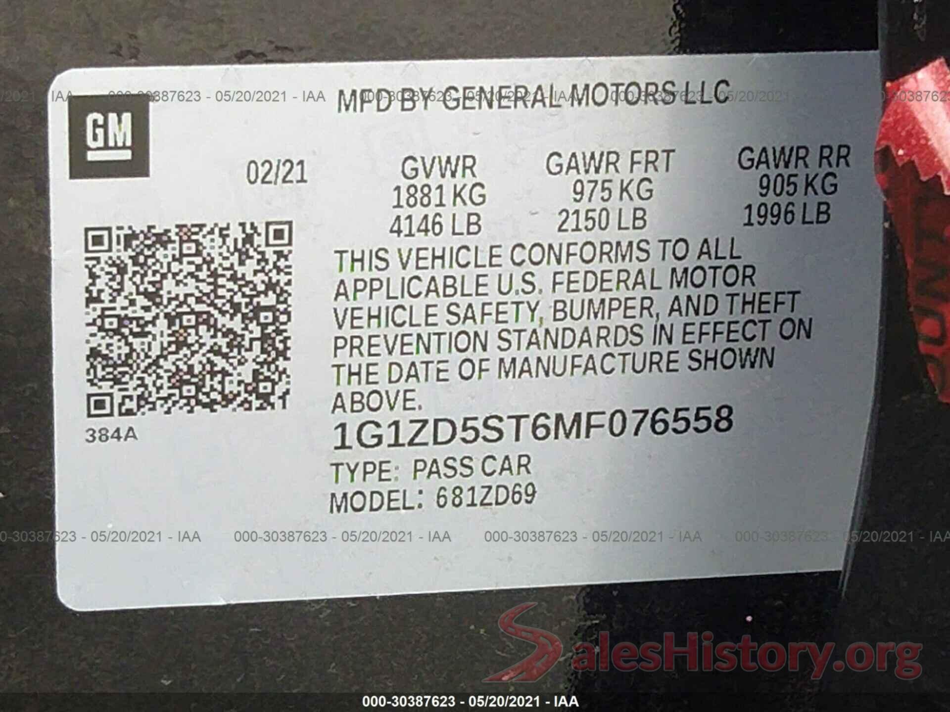 1G1ZD5ST6MF076558 2021 CHEVROLET MALIBU