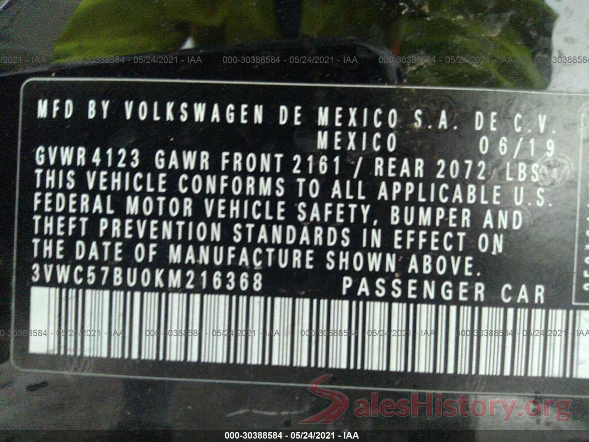 3VWC57BU0KM216368 2019 VOLKSWAGEN JETTA