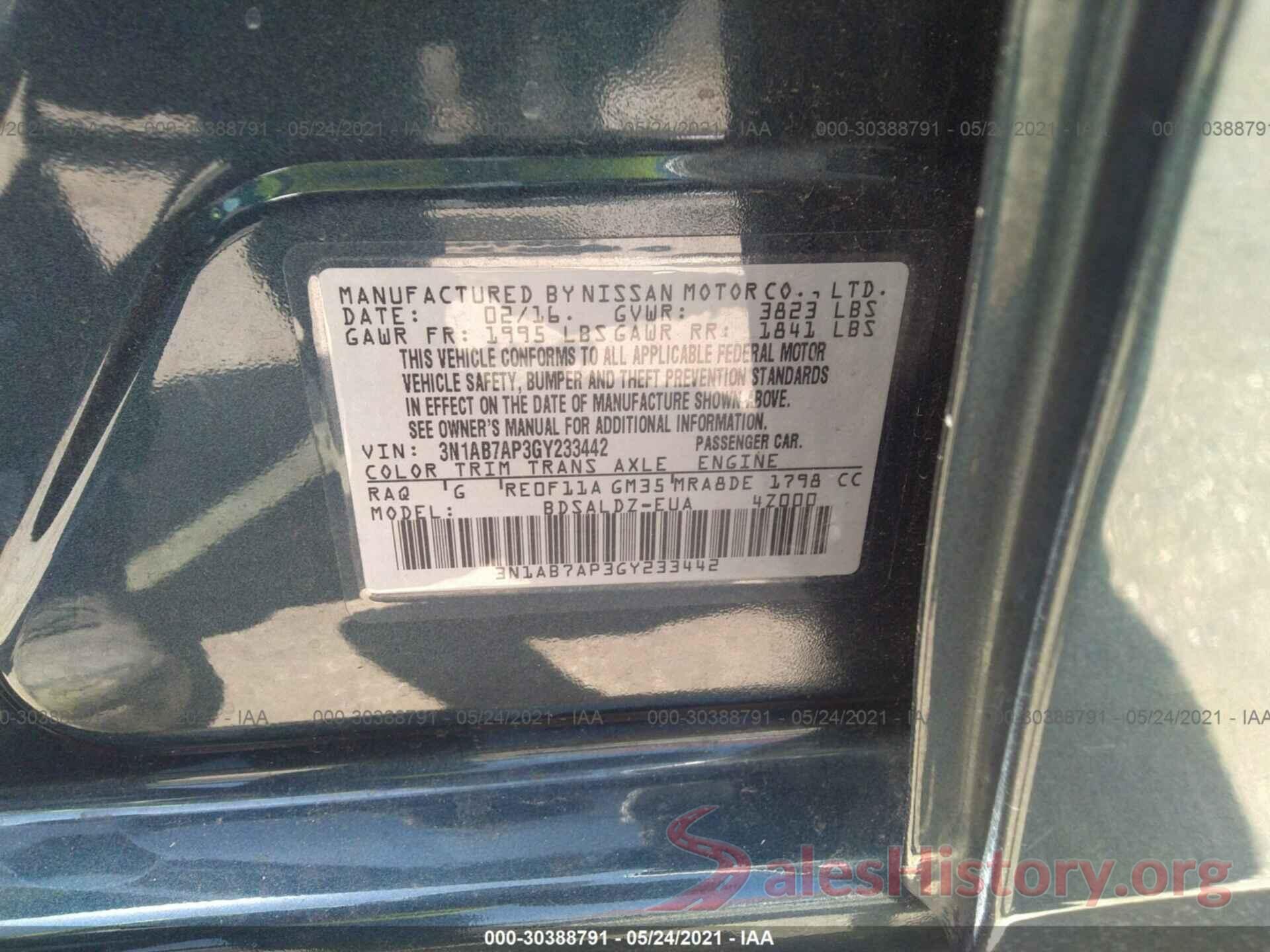 3N1AB7AP3GY233442 2016 NISSAN SENTRA