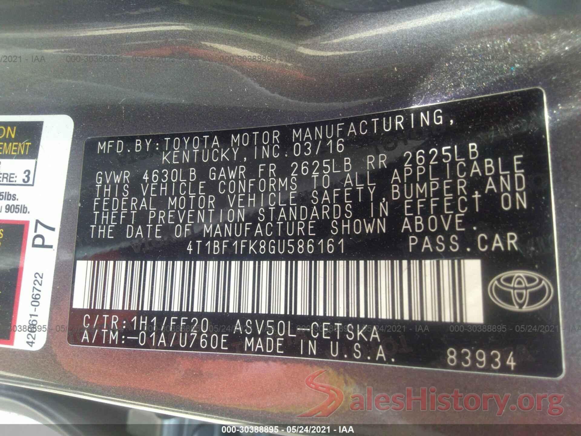 4T1BF1FK8GU586161 2016 TOYOTA CAMRY