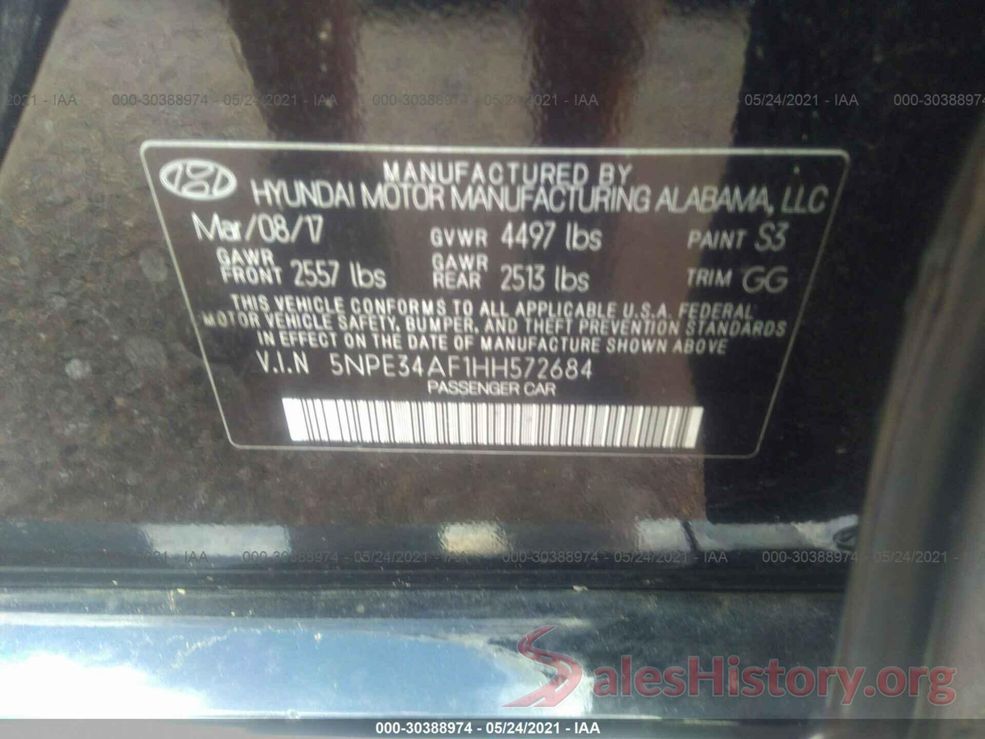 5NPE34AF1HH572684 2017 HYUNDAI SONATA