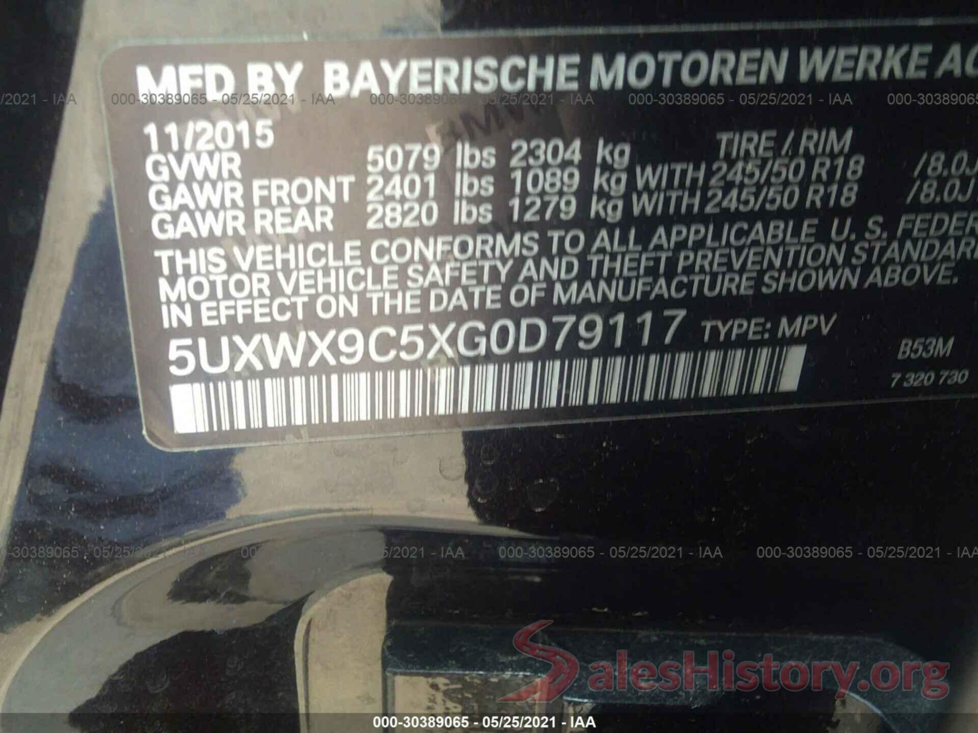 5UXWX9C5XG0D79117 2016 BMW X3