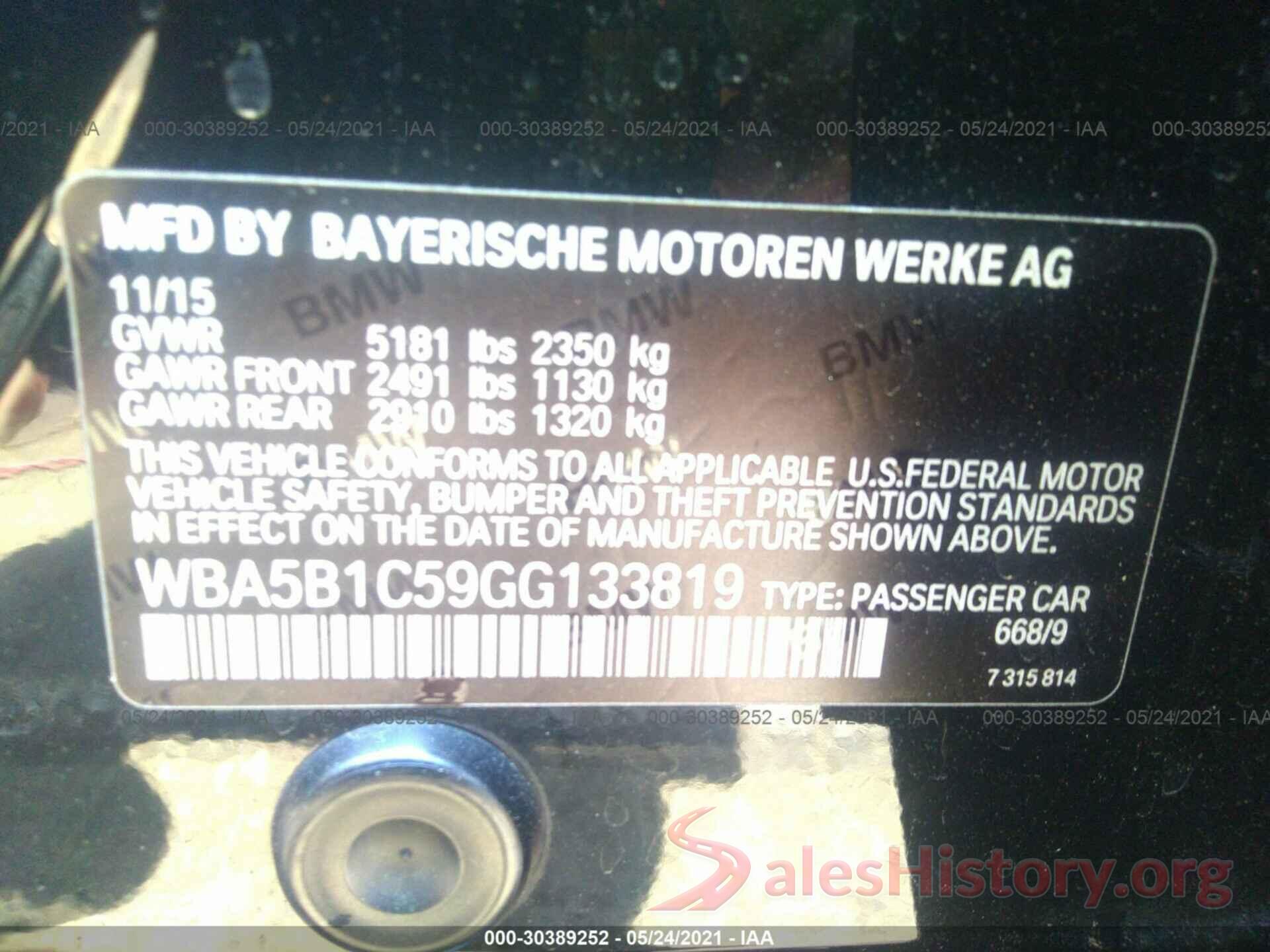 WBA5B1C59GG133819 2016 BMW 5 SERIES