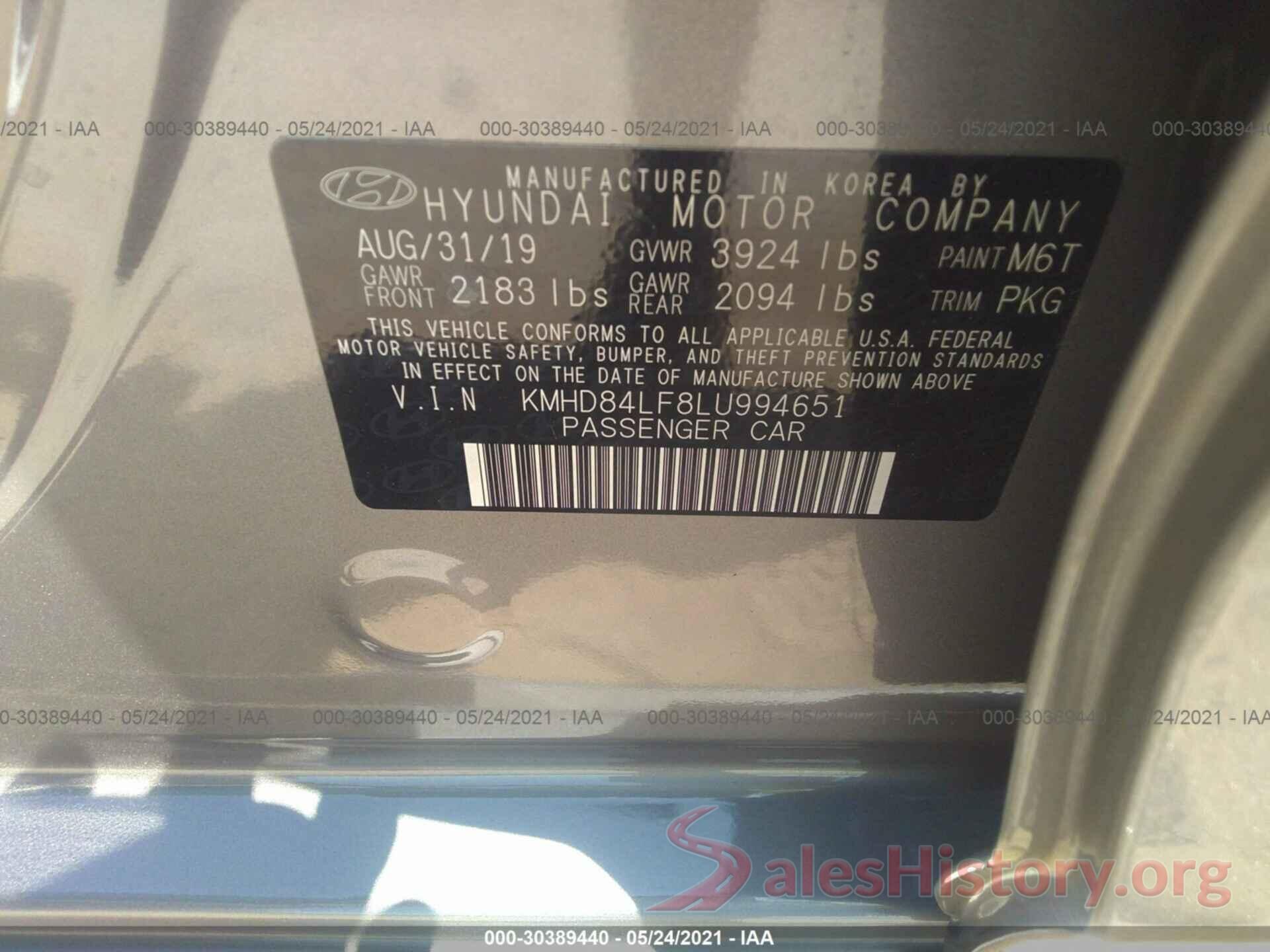 KMHD84LF8LU994651 2020 HYUNDAI ELANTRA