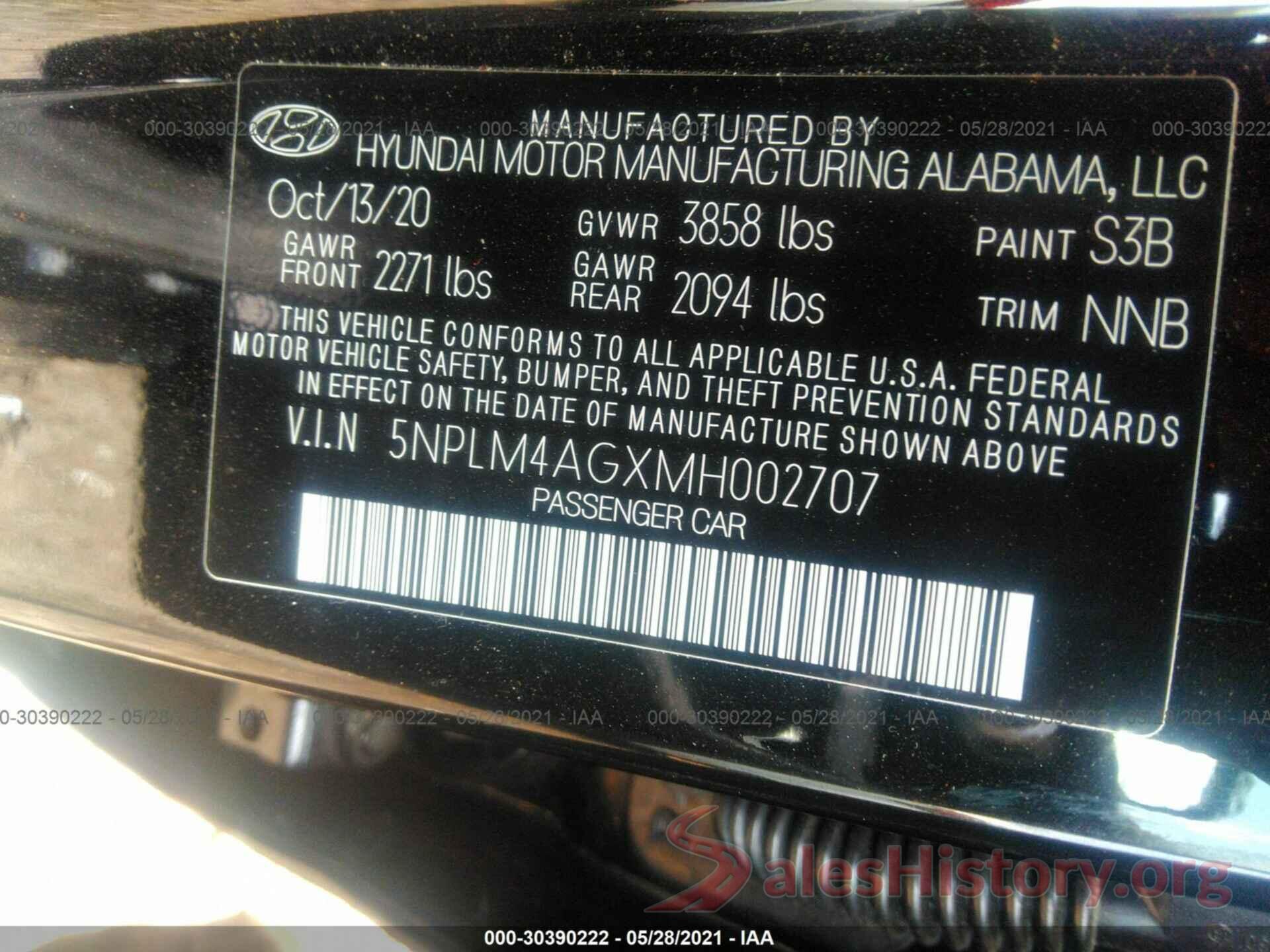 5NPLM4AGXMH002707 2021 HYUNDAI ELANTRA