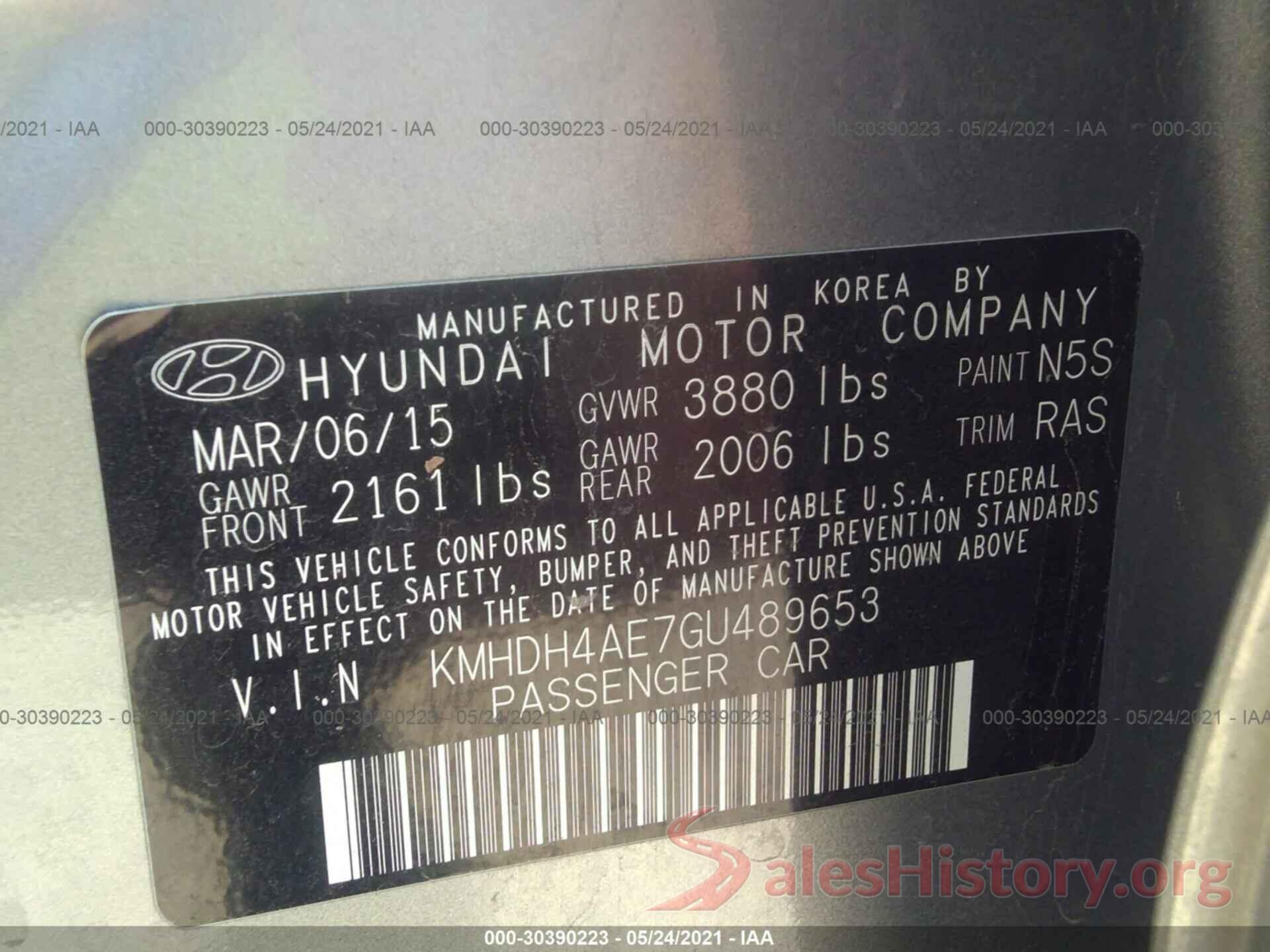 KMHDH4AE7GU489653 2016 HYUNDAI ELANTRA