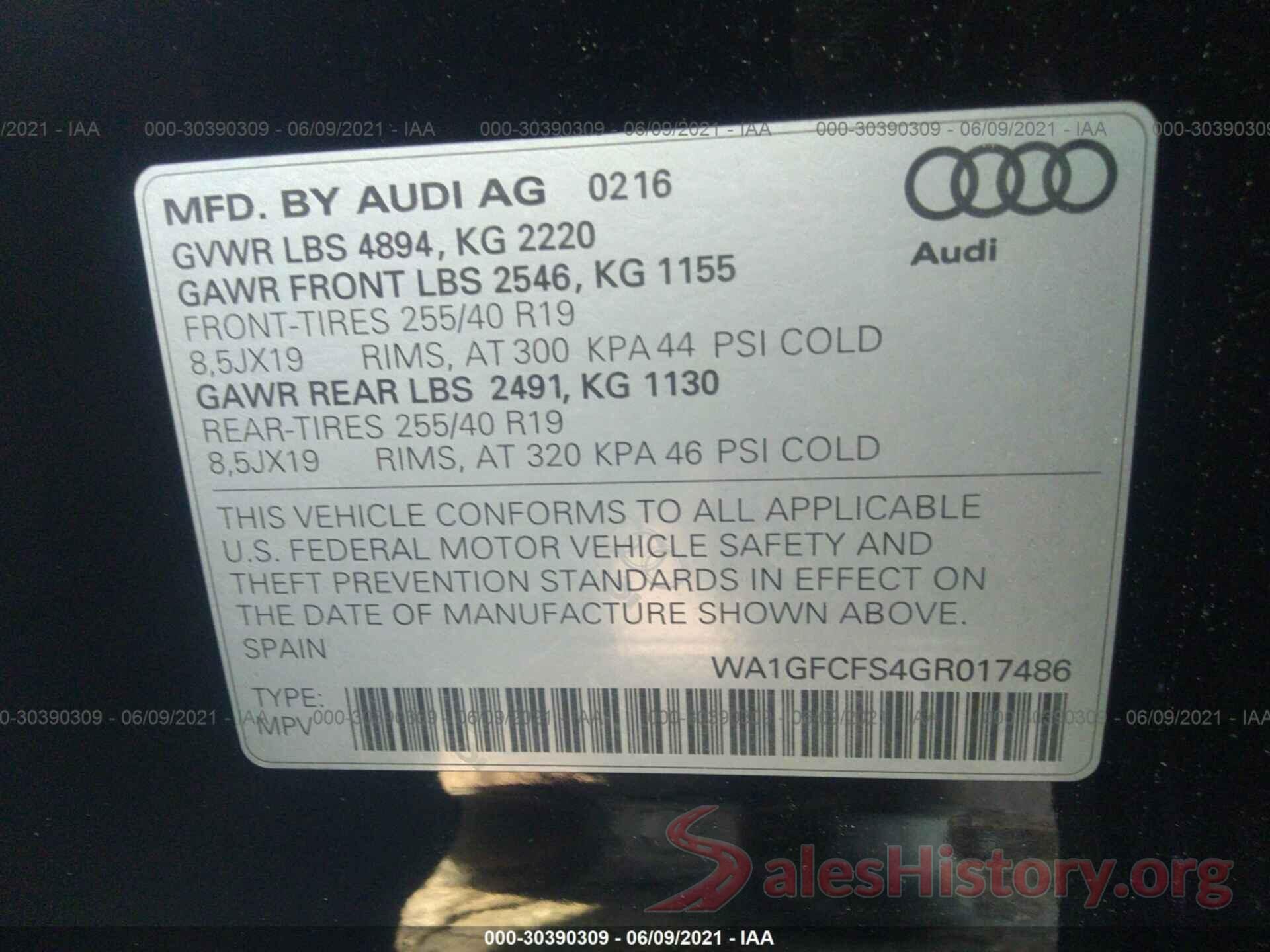 WA1GFCFS4GR017486 2016 AUDI Q3