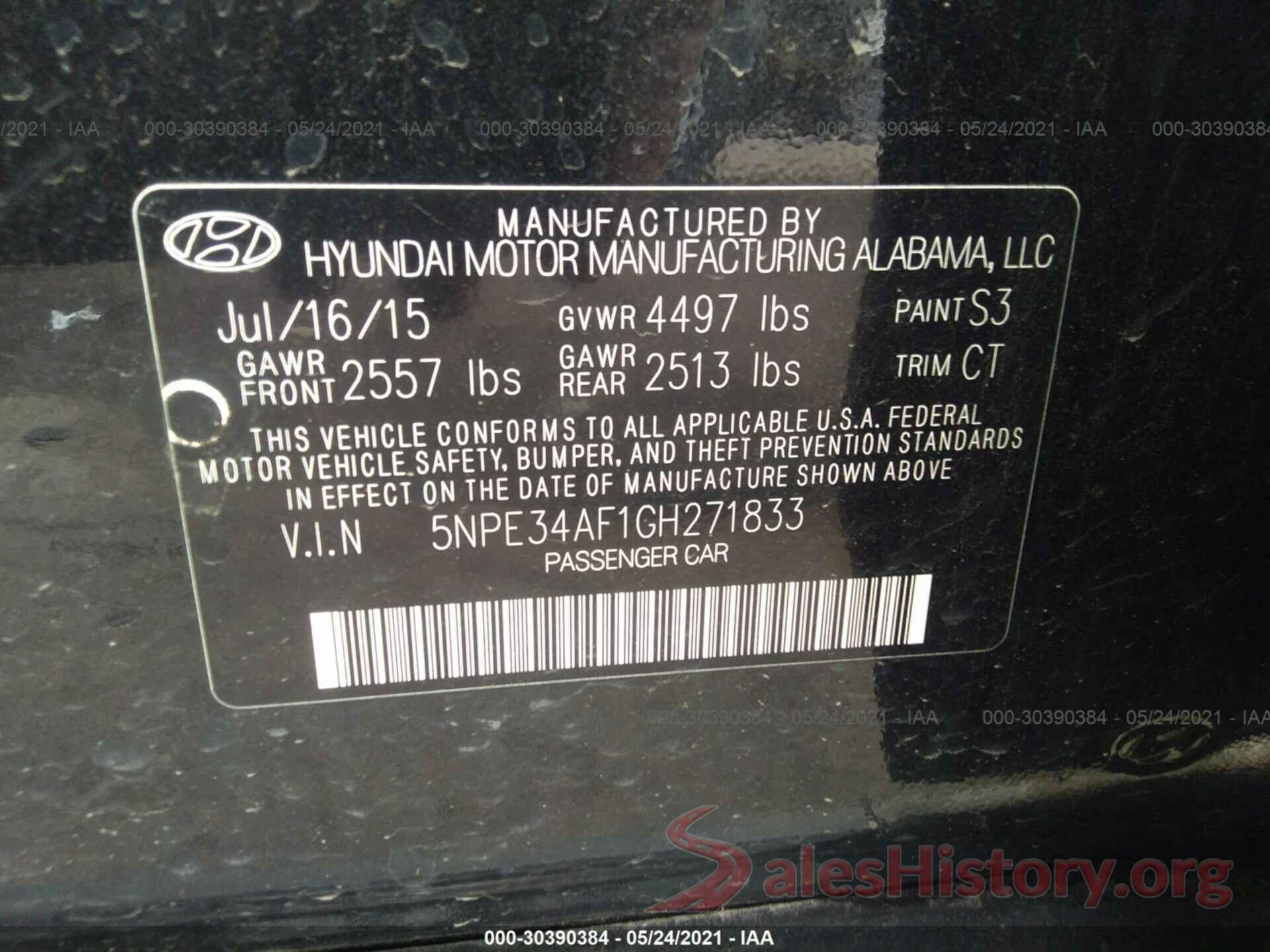 5NPE34AF1GH271833 2016 HYUNDAI SONATA