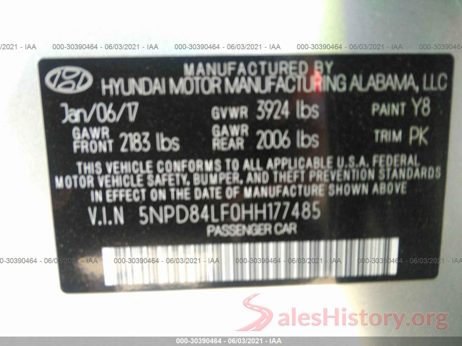 5NPD84LF0HH177485 2017 HYUNDAI ELANTRA