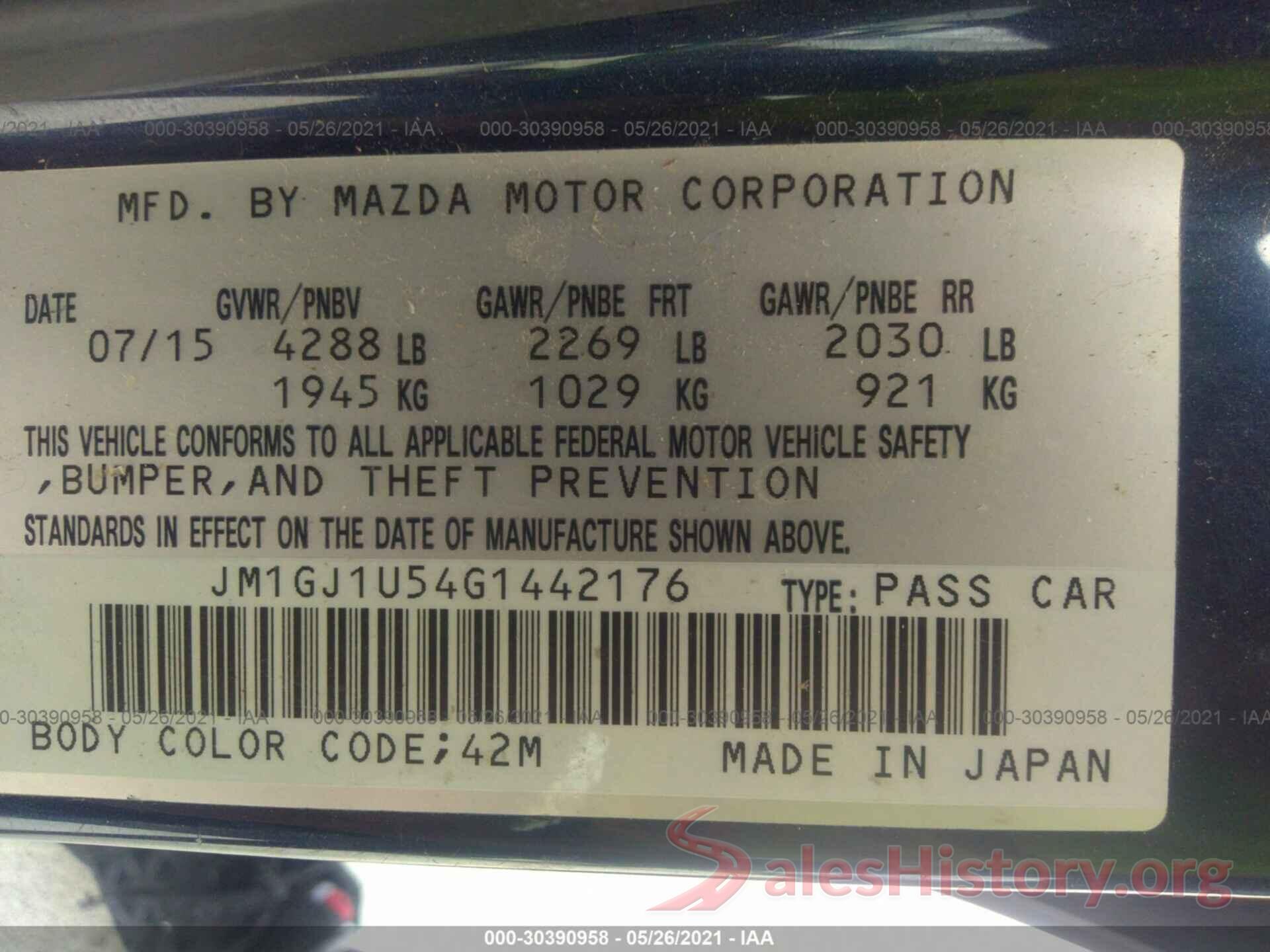 JM1GJ1U54G1442176 2016 MAZDA MAZDA6