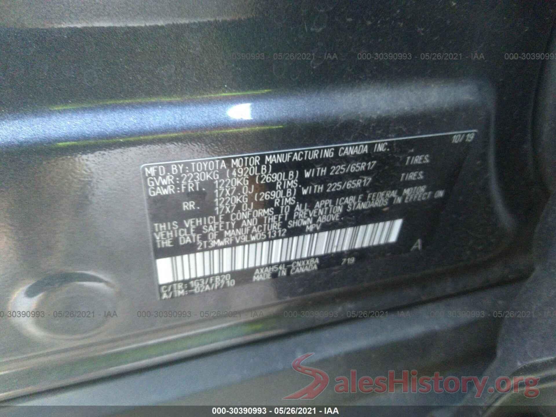 2T3MWRFV9LW051312 2020 TOYOTA RAV4