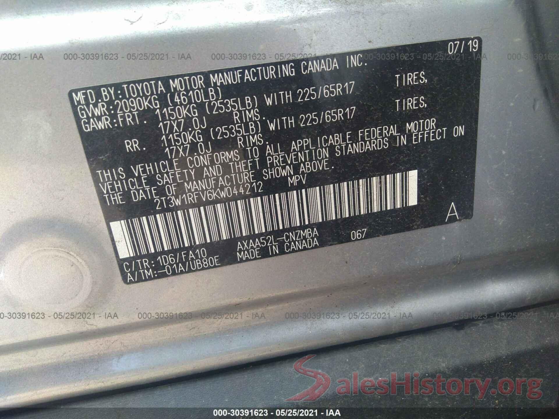 2T3W1RFV6KW044212 2019 TOYOTA RAV4