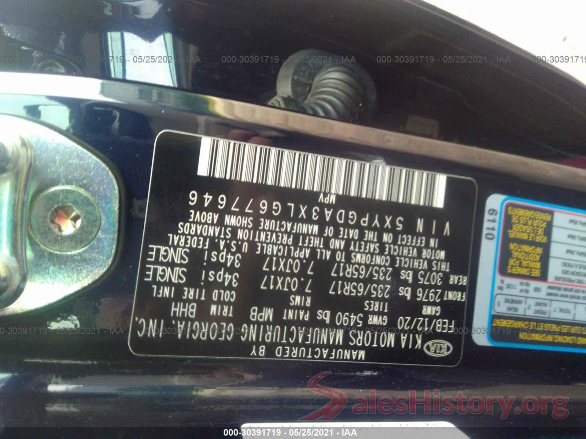 5XYPGDA3XLG677646 2020 KIA SORENTO