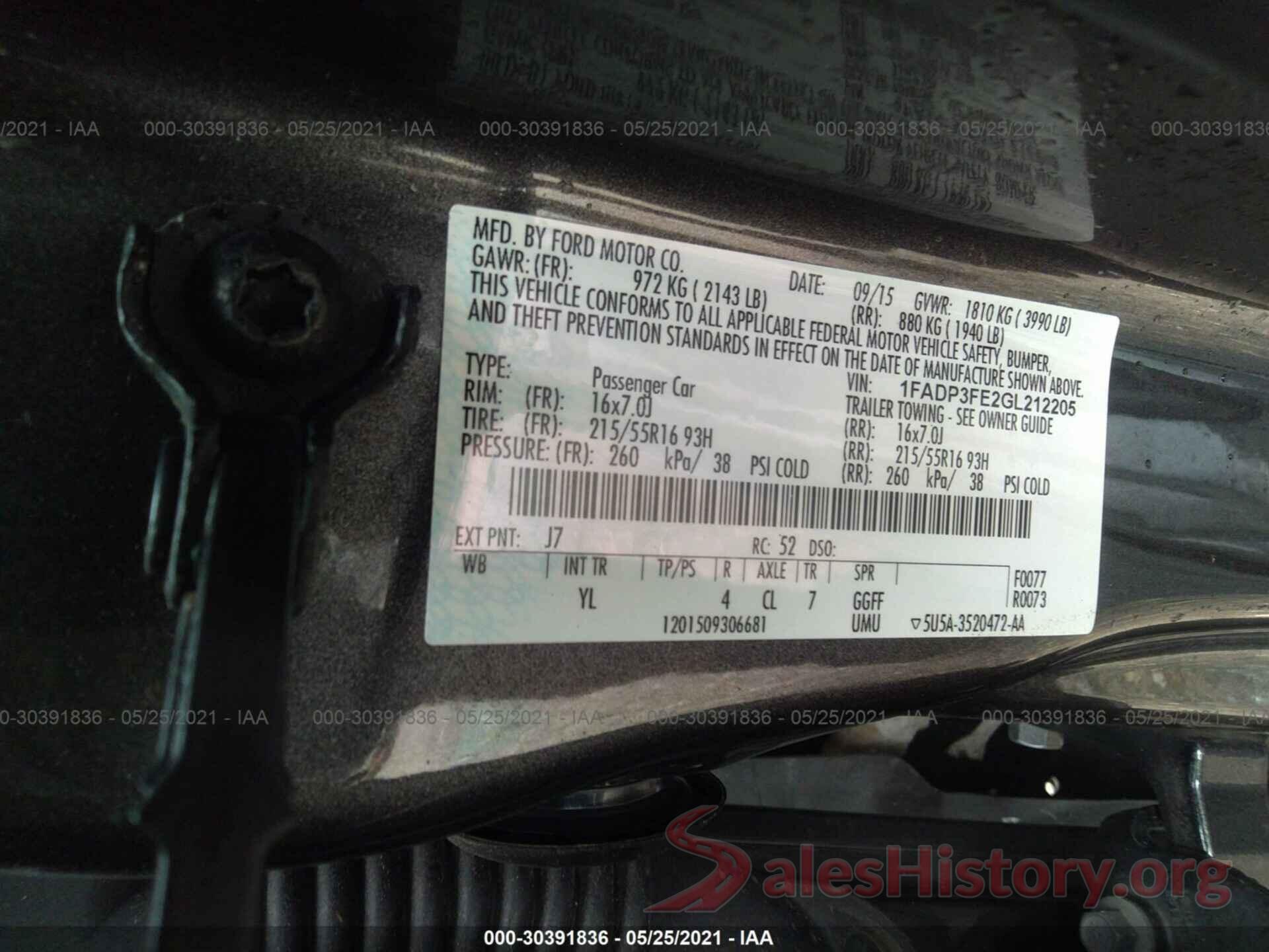 1FADP3FE2GL212205 2016 FORD FOCUS