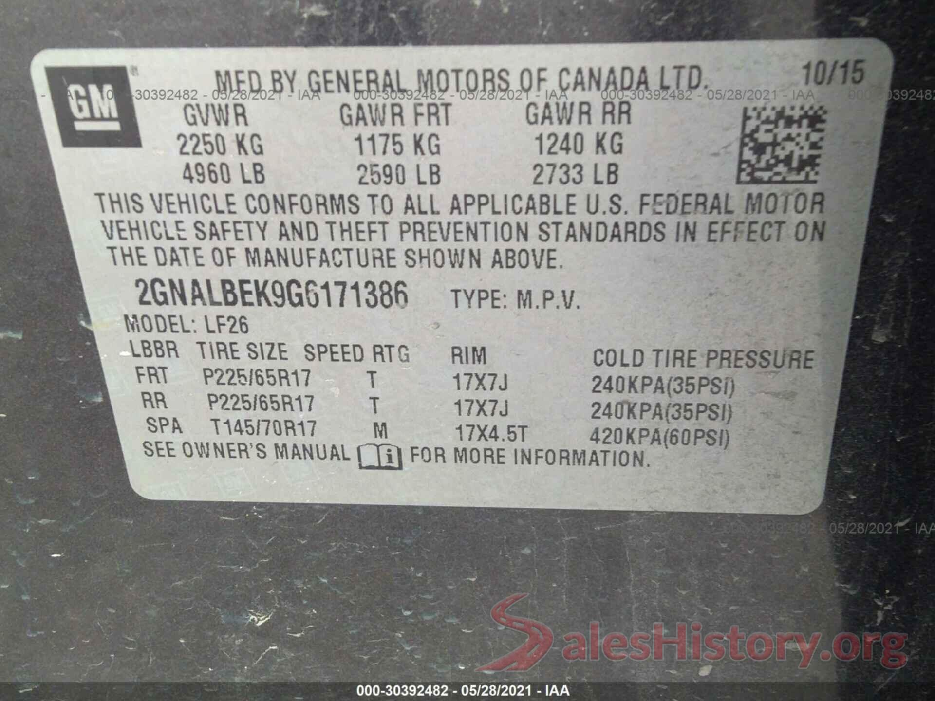 2GNALBEK9G6171386 2016 CHEVROLET EQUINOX