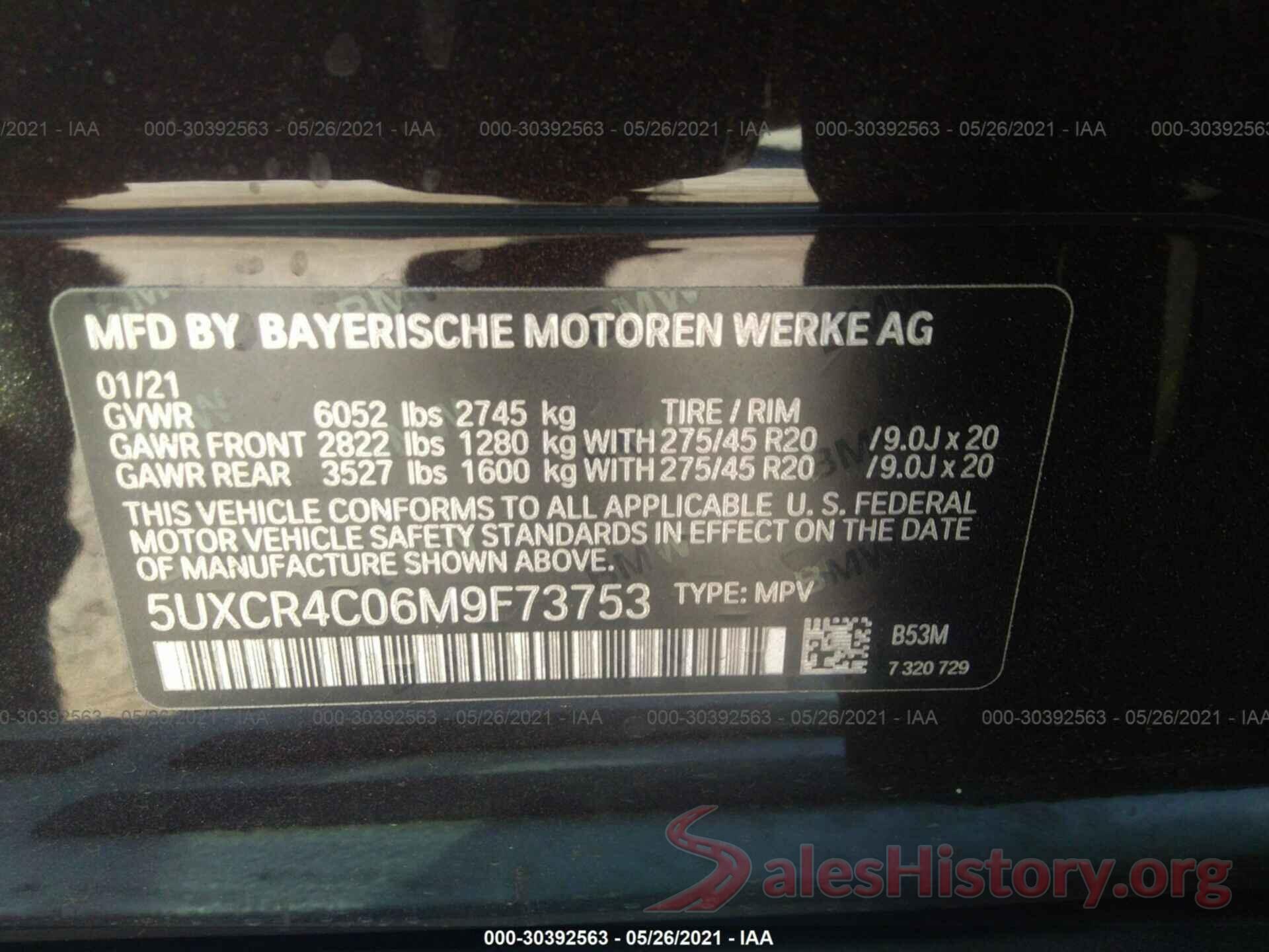 5UXCR4C06M9F73753 2021 BMW X5