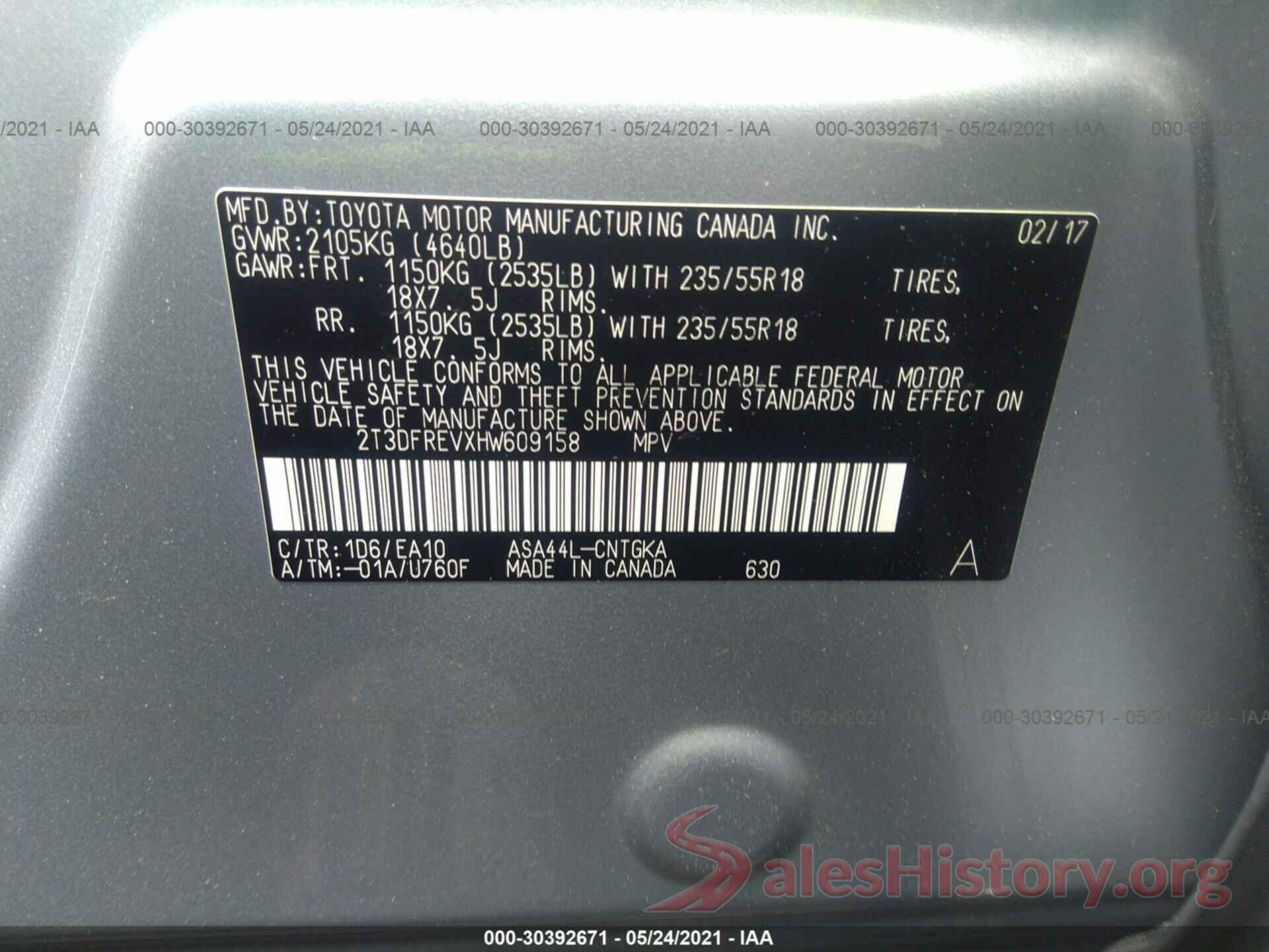 2T3DFREVXHW609158 2017 TOYOTA RAV4