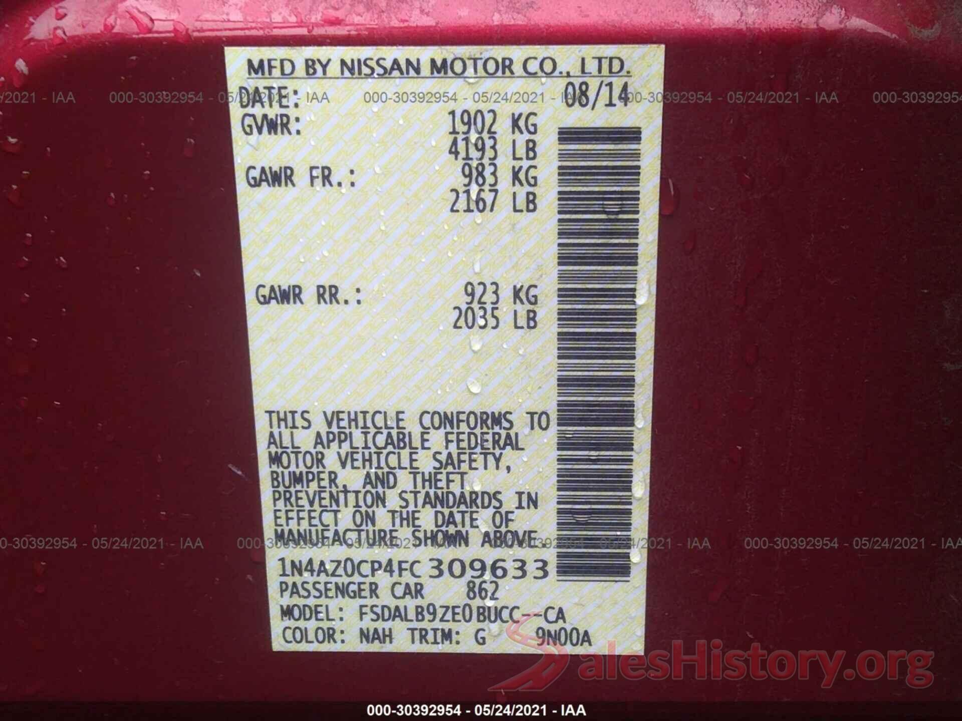 1N4AZ0CP4FC309633 2015 NISSAN LEAF