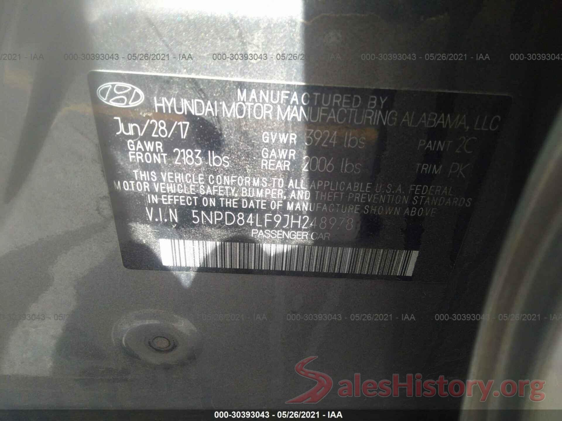 5NPD84LF9JH248978 2018 HYUNDAI ELANTRA