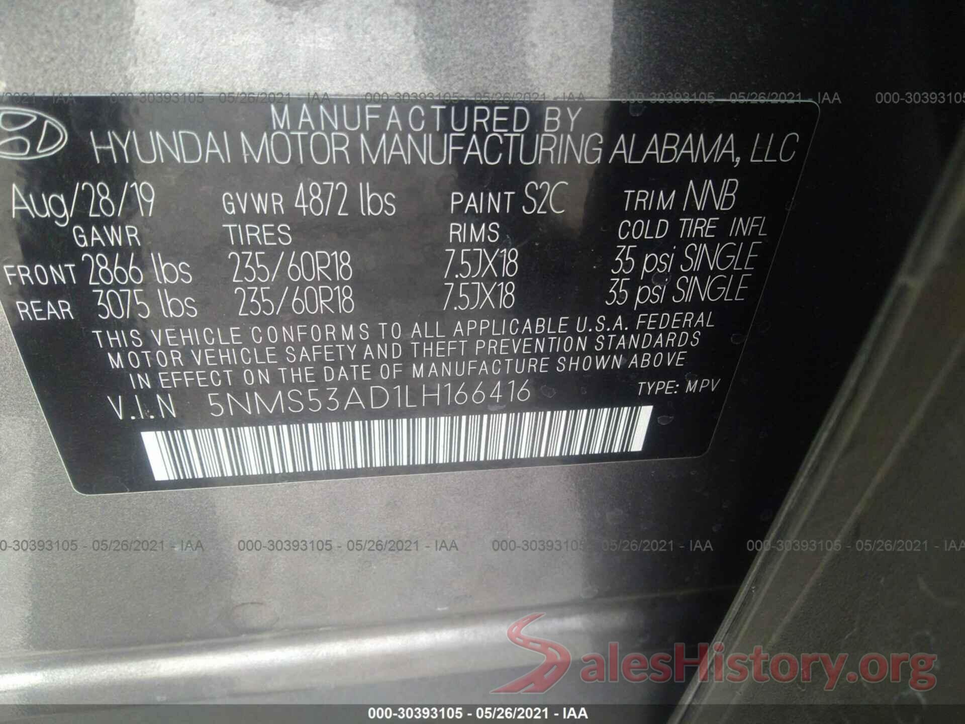 5NMS53AD1LH166416 2020 HYUNDAI SANTA FE