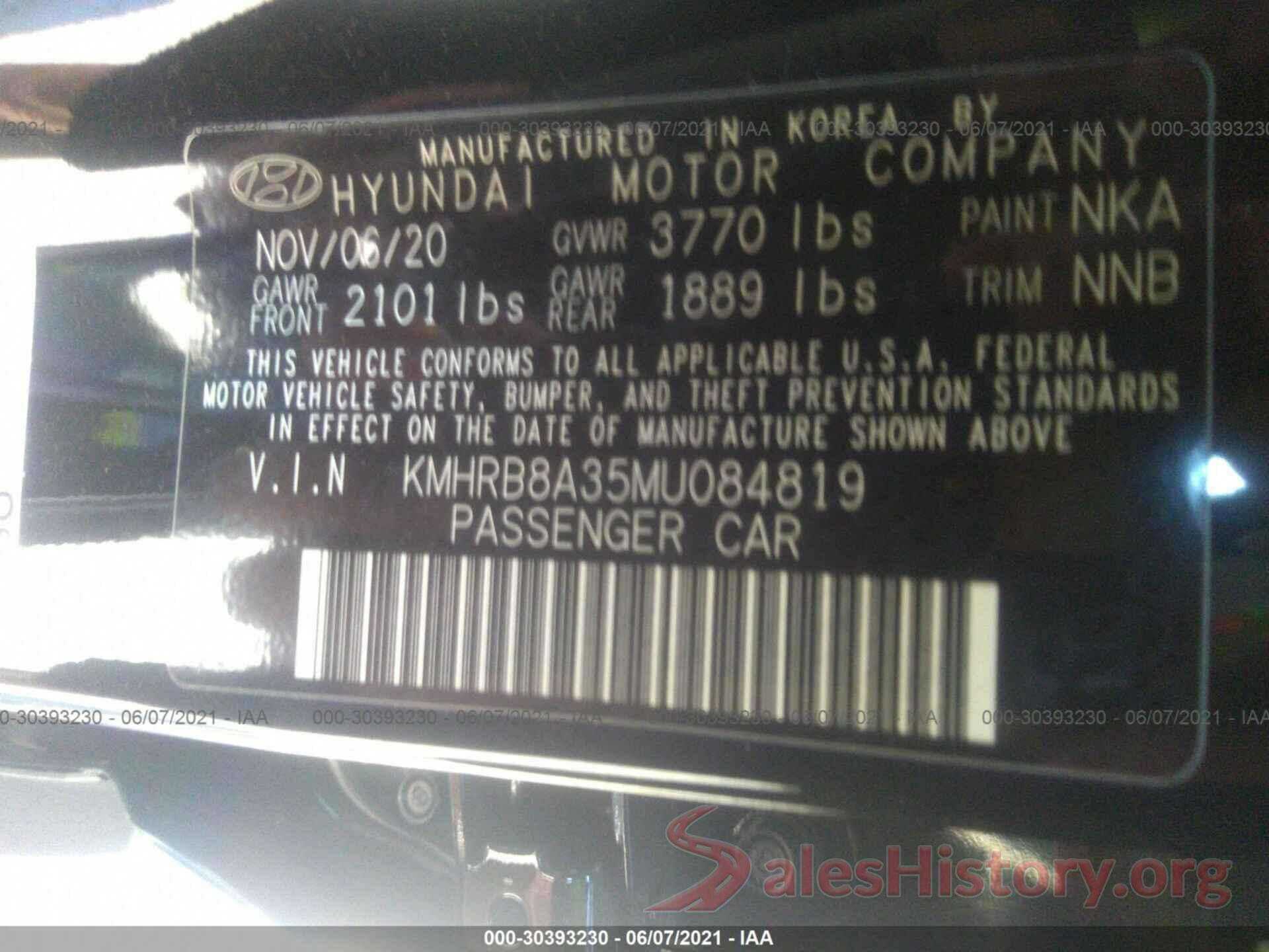 KMHRB8A35MU084819 2021 HYUNDAI VENUE