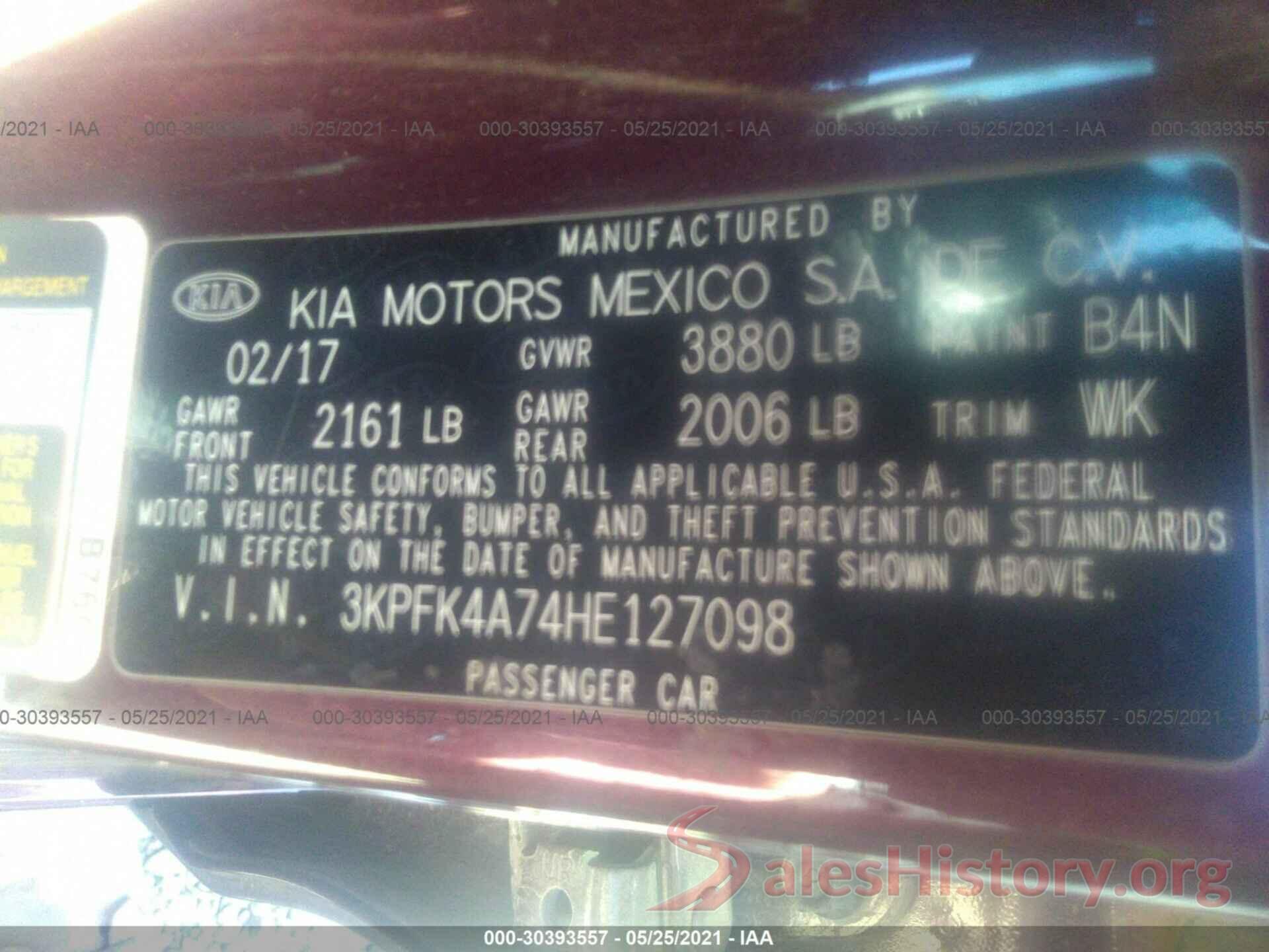 3KPFK4A74HE127098 2017 KIA FORTE