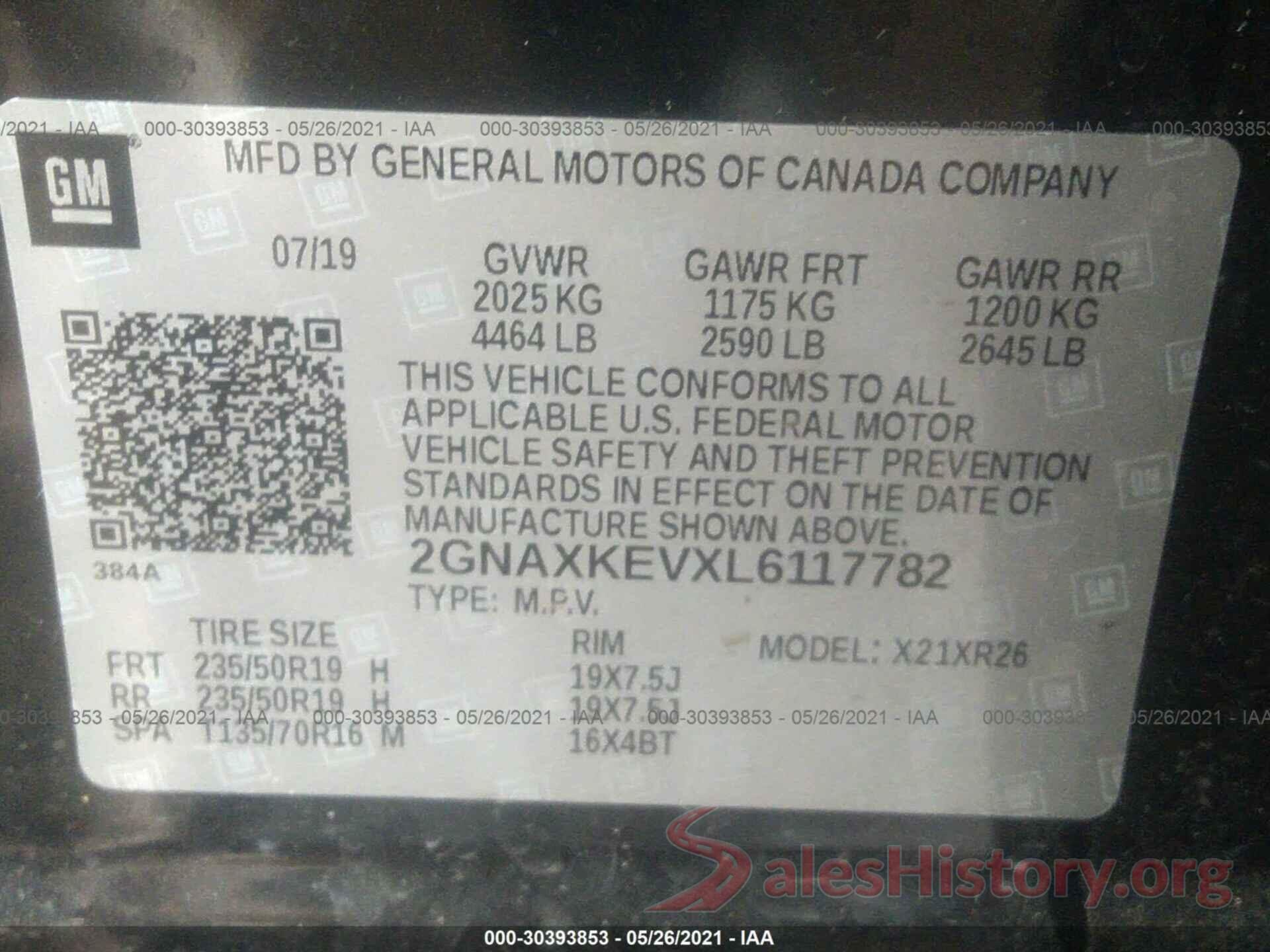 2GNAXKEVXL6117782 2020 CHEVROLET EQUINOX