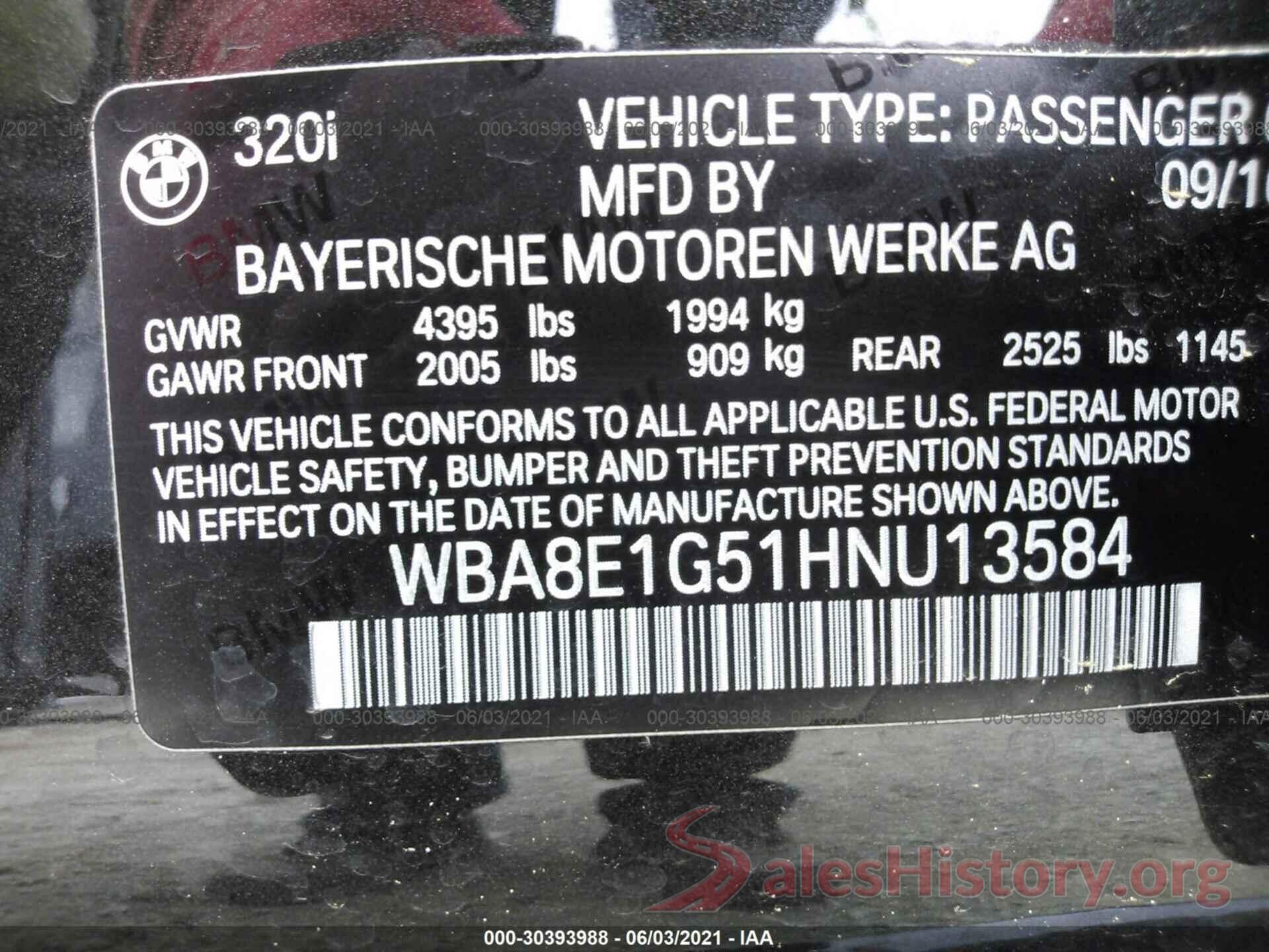 WBA8E1G51HNU13584 2017 BMW 3 SERIES