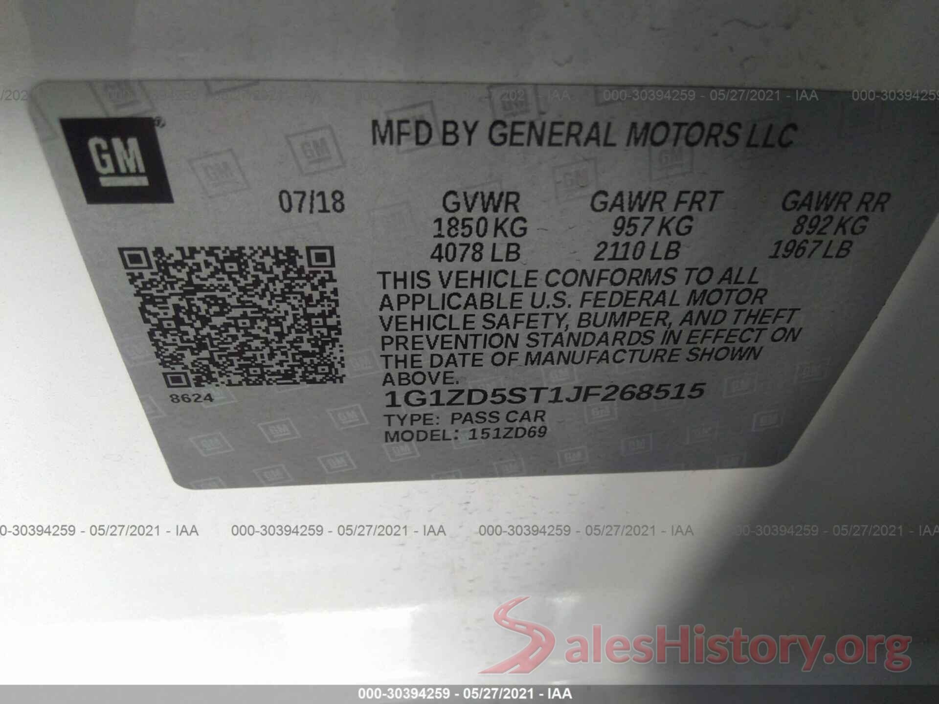 1G1ZD5ST1JF268515 2018 CHEVROLET MALIBU