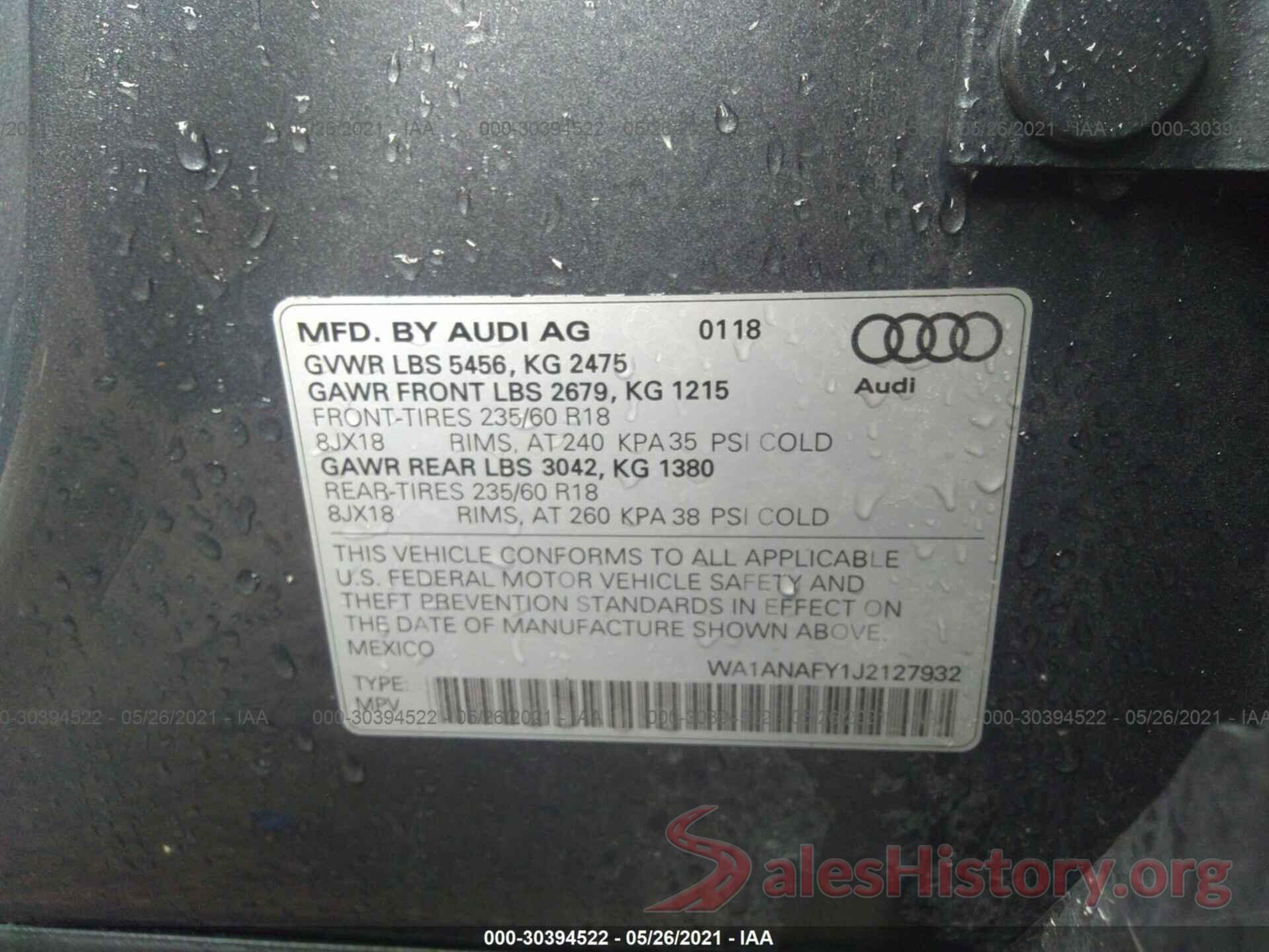 WA1ANAFY1J2127932 2018 AUDI Q5