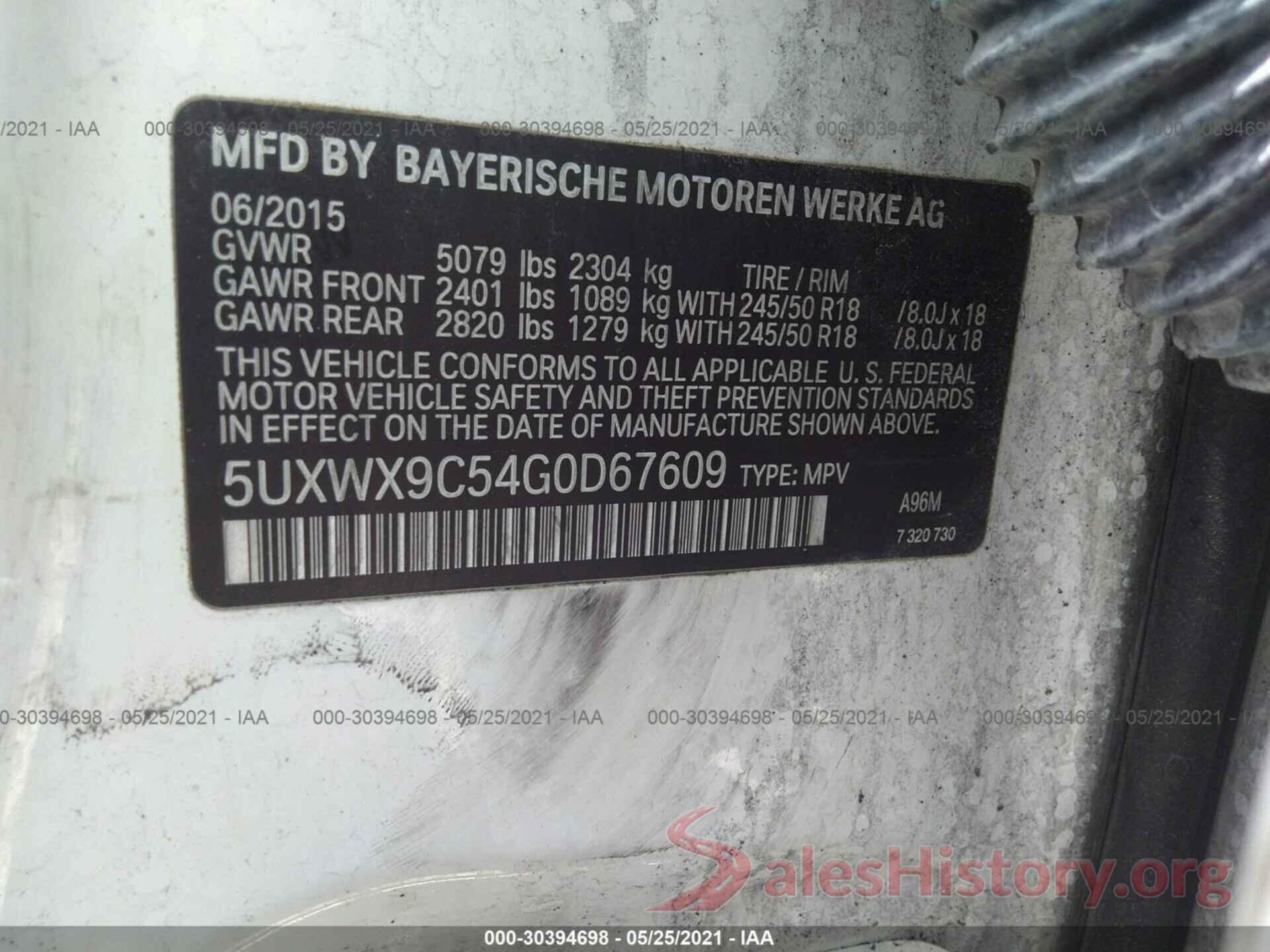 5UXWX9C54G0D67609 2016 BMW X3