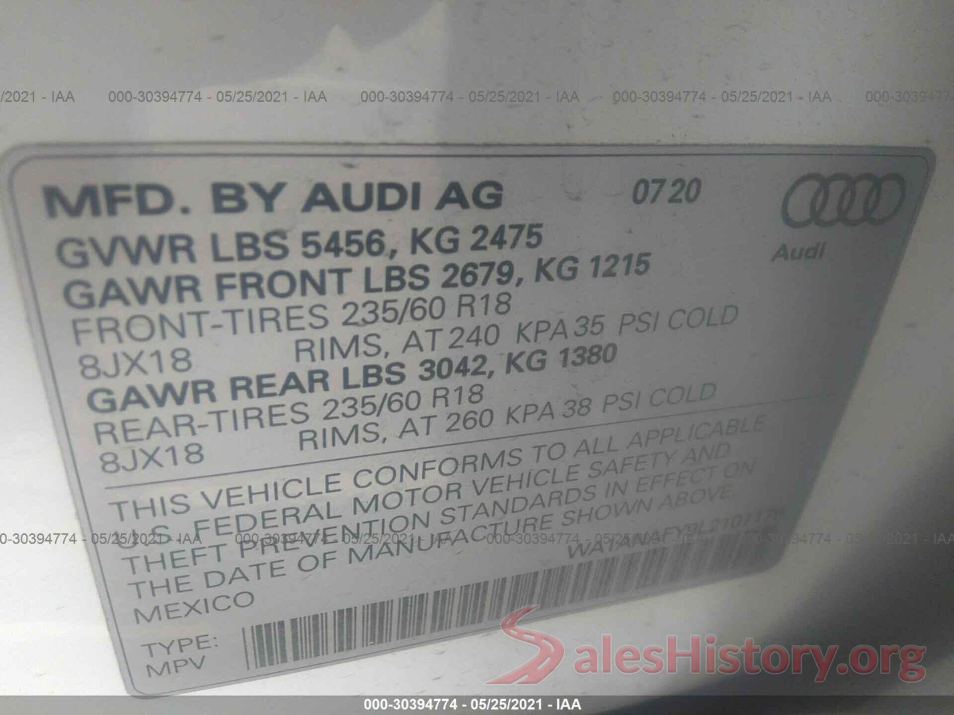 WA1ANAFY9L2101176 2020 AUDI Q5