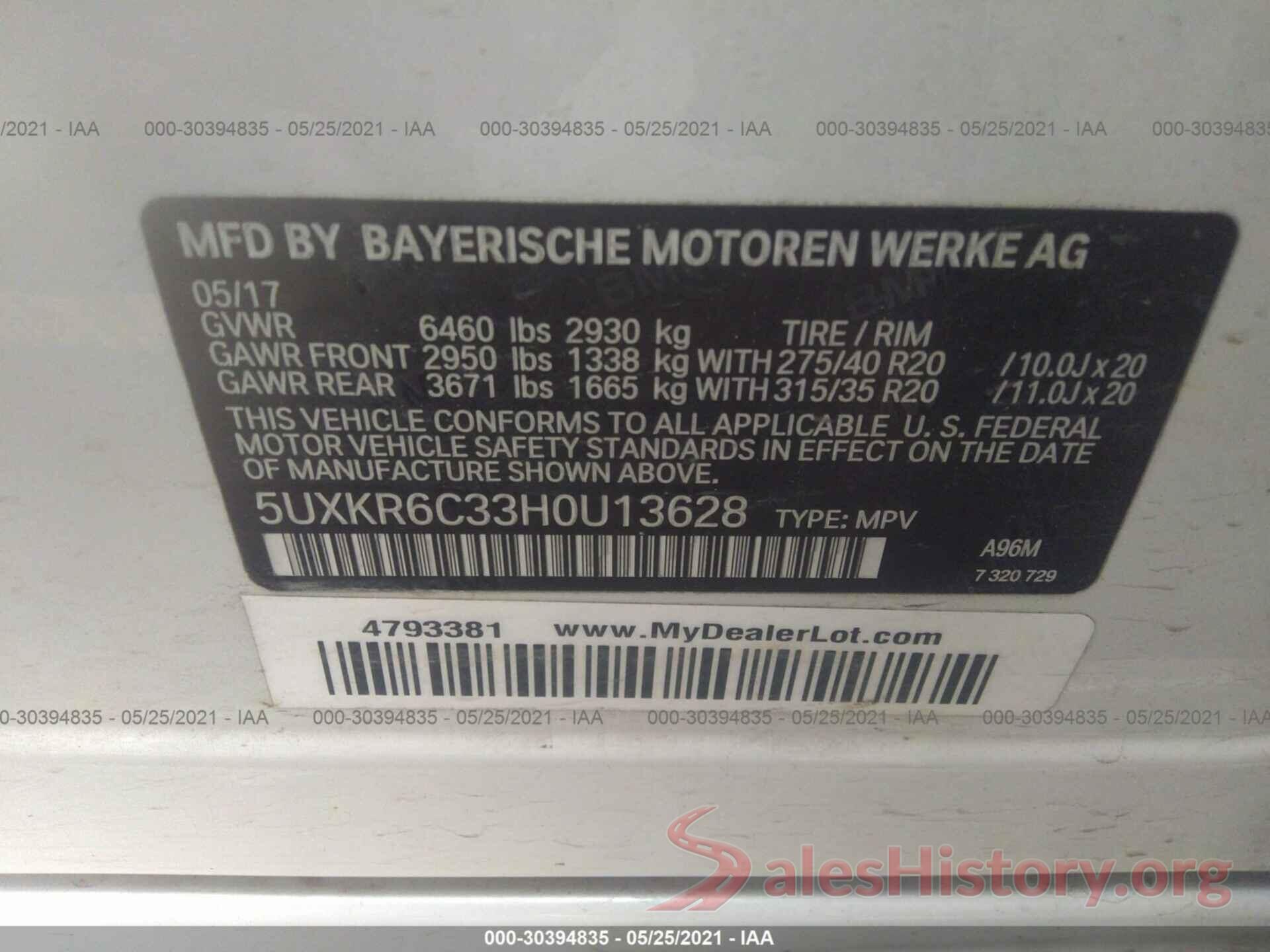 5UXKR6C33H0U13628 2017 BMW X5