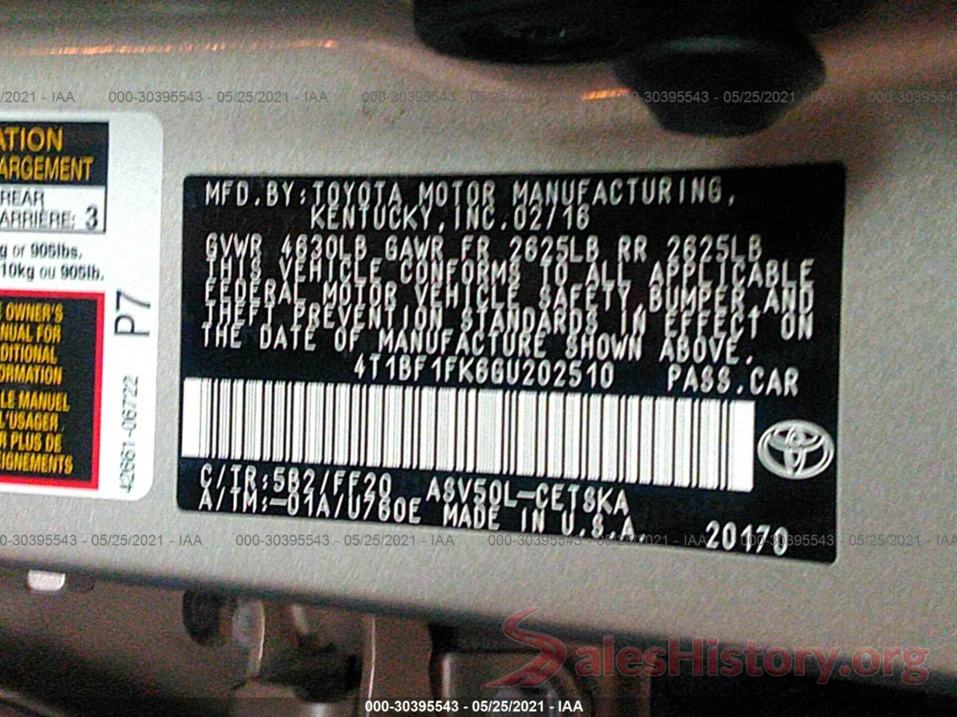 4T1BF1FK6GU202510 2016 TOYOTA CAMRY