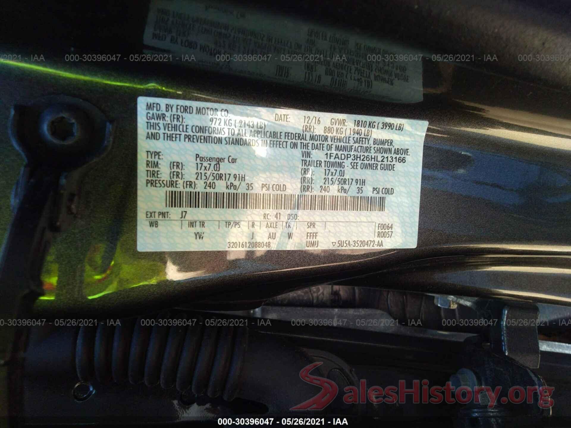 1FADP3H26HL213166 2017 FORD FOCUS