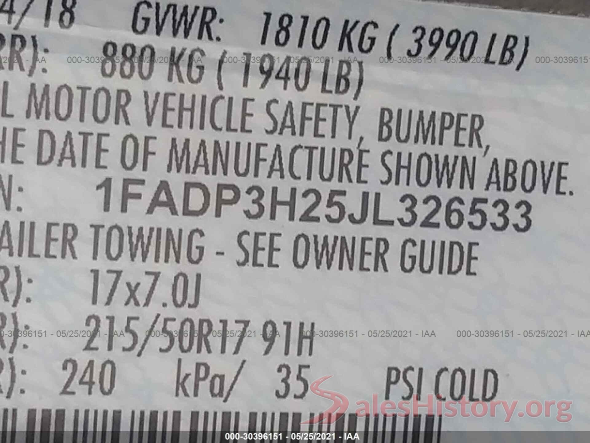 1FADP3H25JL326533 2018 FORD FOCUS