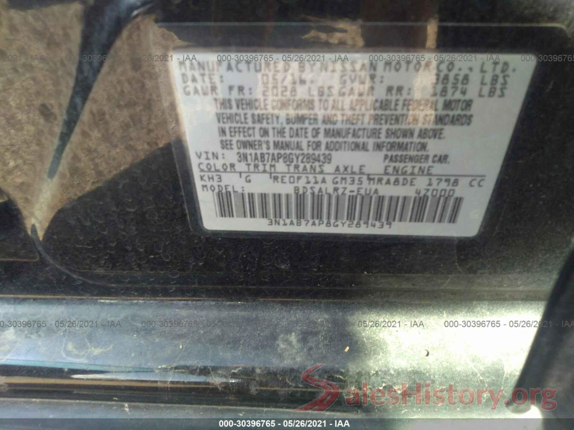 3N1AB7AP8GY289439 2016 NISSAN SENTRA