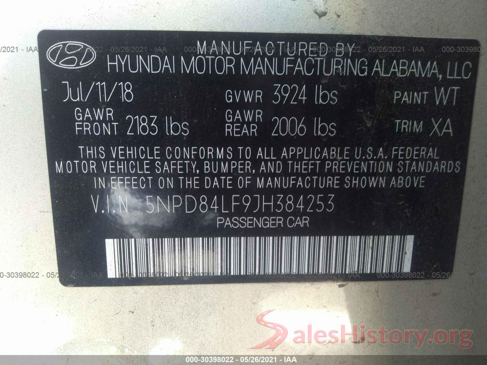 5NPD84LF9JH384253 2018 HYUNDAI ELANTRA