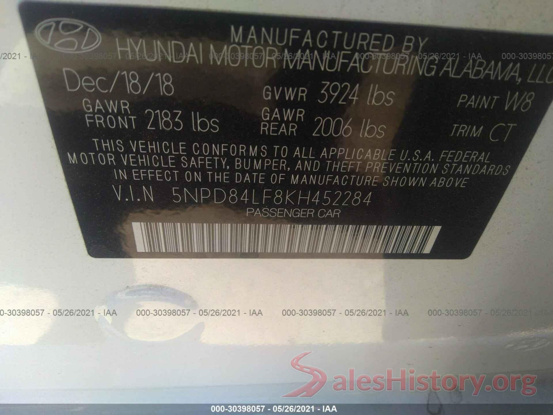 5NPD84LF8KH452284 2019 HYUNDAI ELANTRA