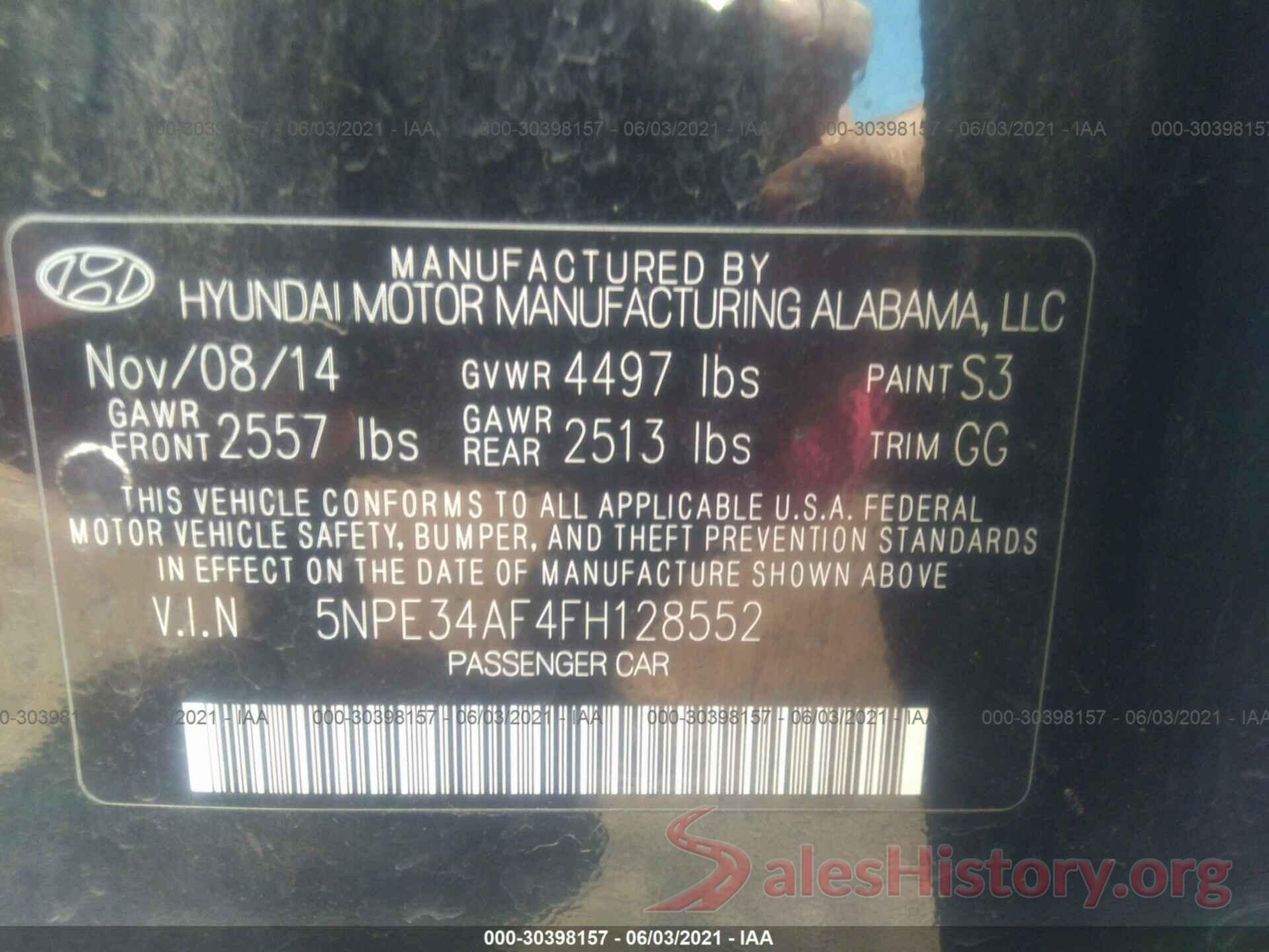 5NPE34AF4FH128552 2015 HYUNDAI SONATA