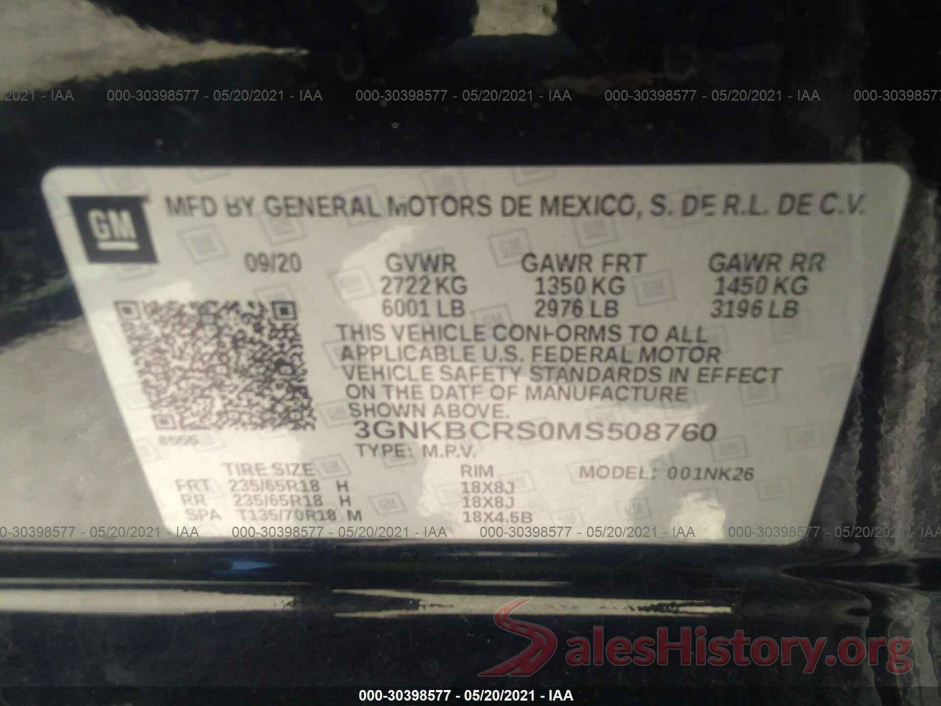 3GNKBCRS0MS508760 2021 CHEVROLET BLAZER