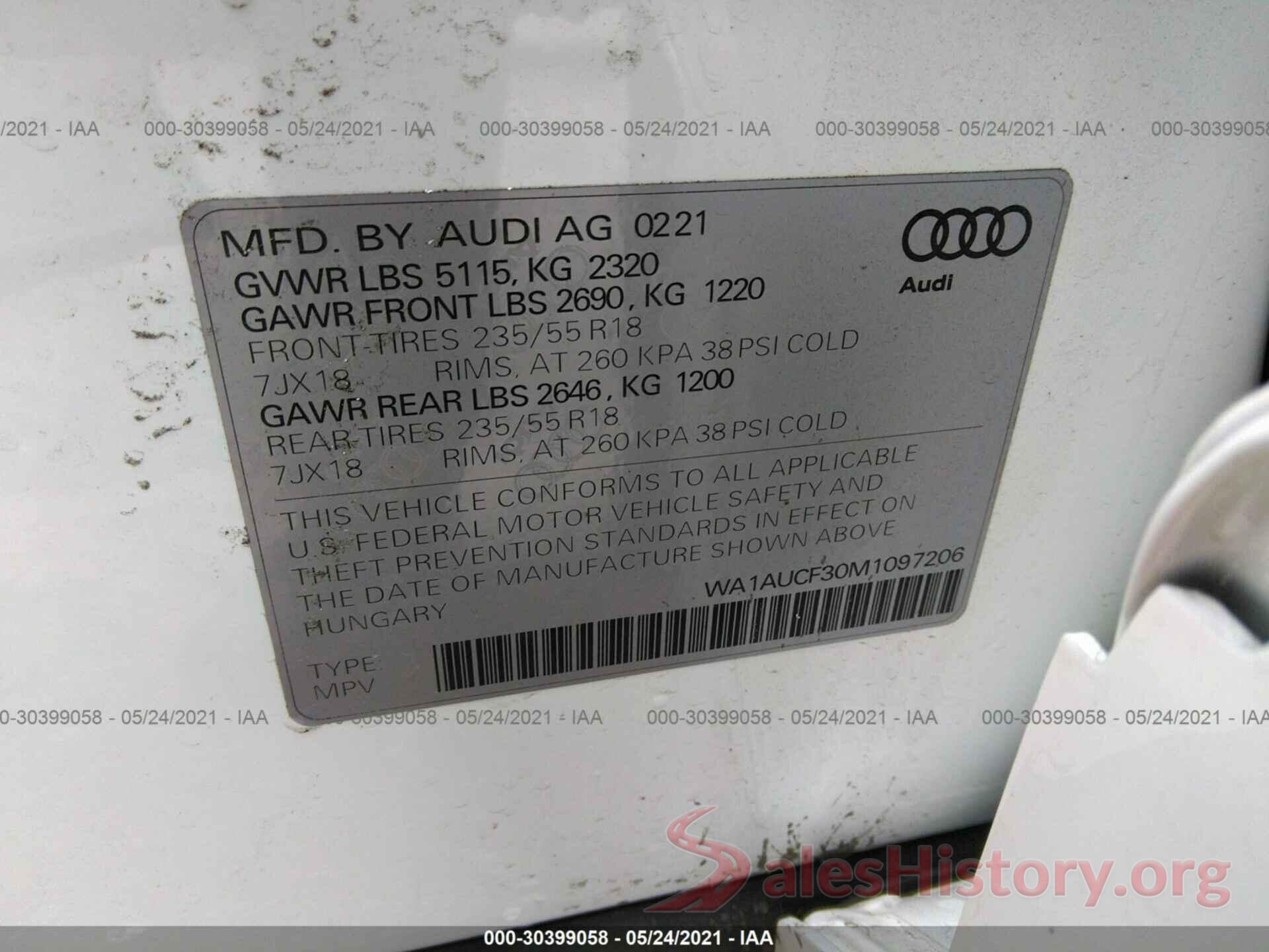 WA1AUCF30M1097206 2021 AUDI Q3